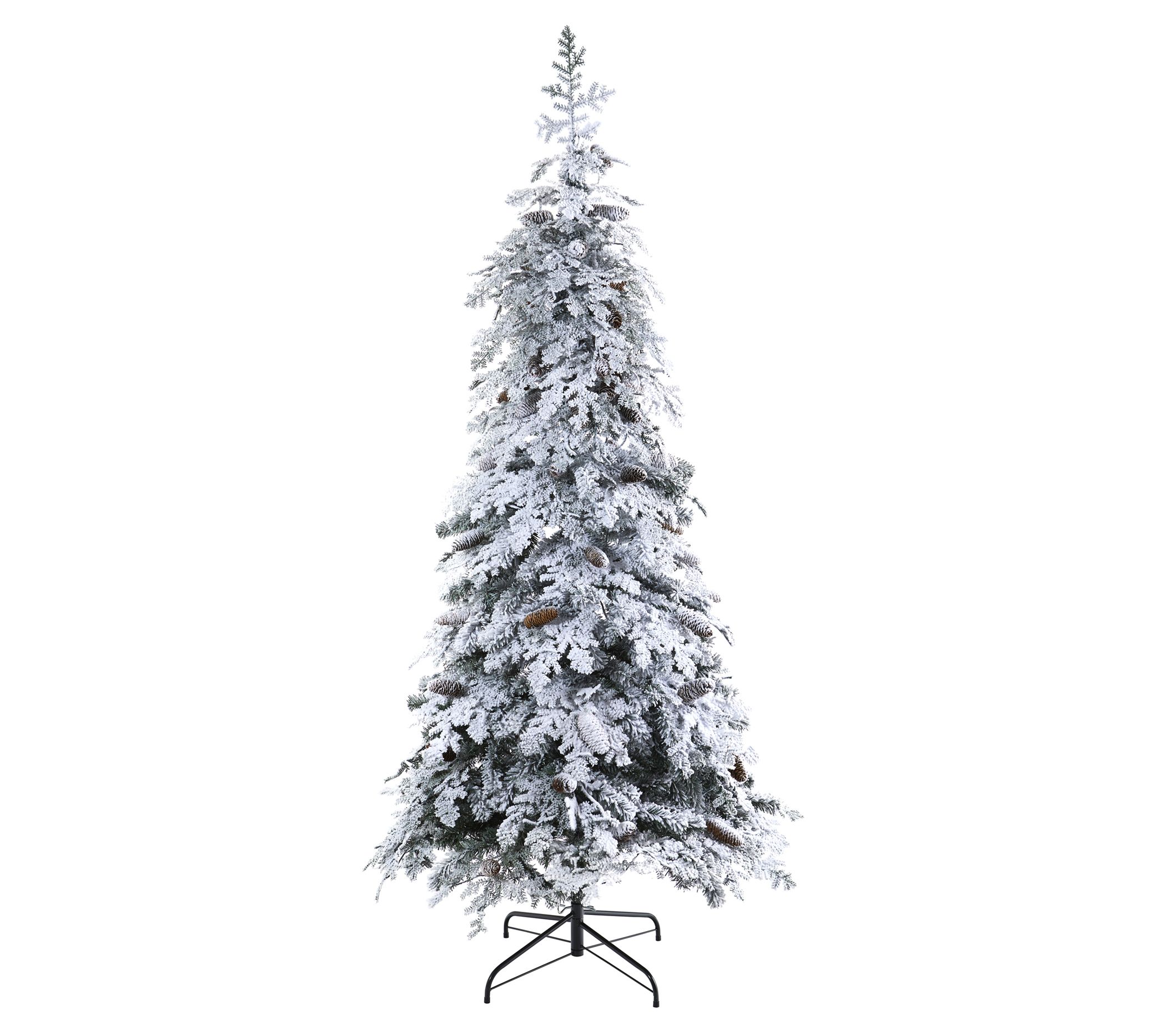 Nearly Natural 7' Flocked Christmas Tree w/Pine ones & 400 LED