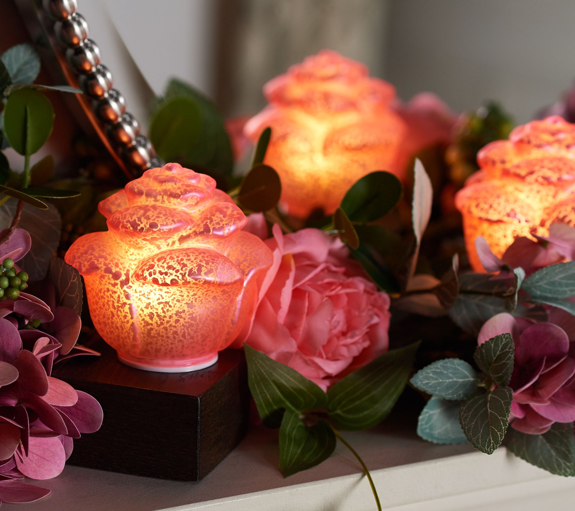 Set of 3 Illuminated Mercury Glass Roses by Valerie - QVC.com