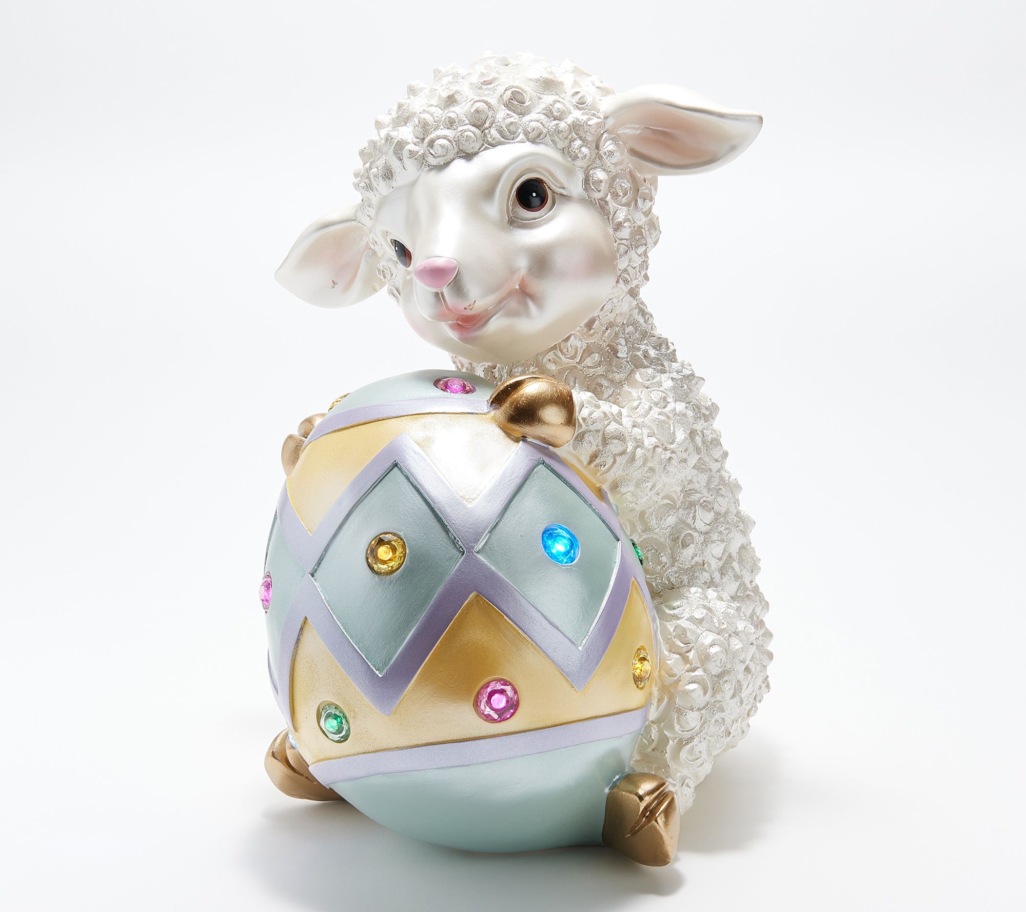 As IsWillow Manor 14" Resin Illuminated Lamb Holding Egg