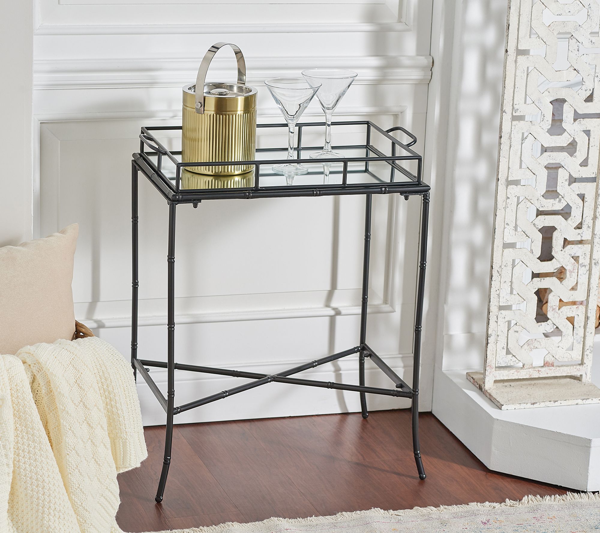 House No. 9 by Home Love Metal Tray Table with Bamboo Detail