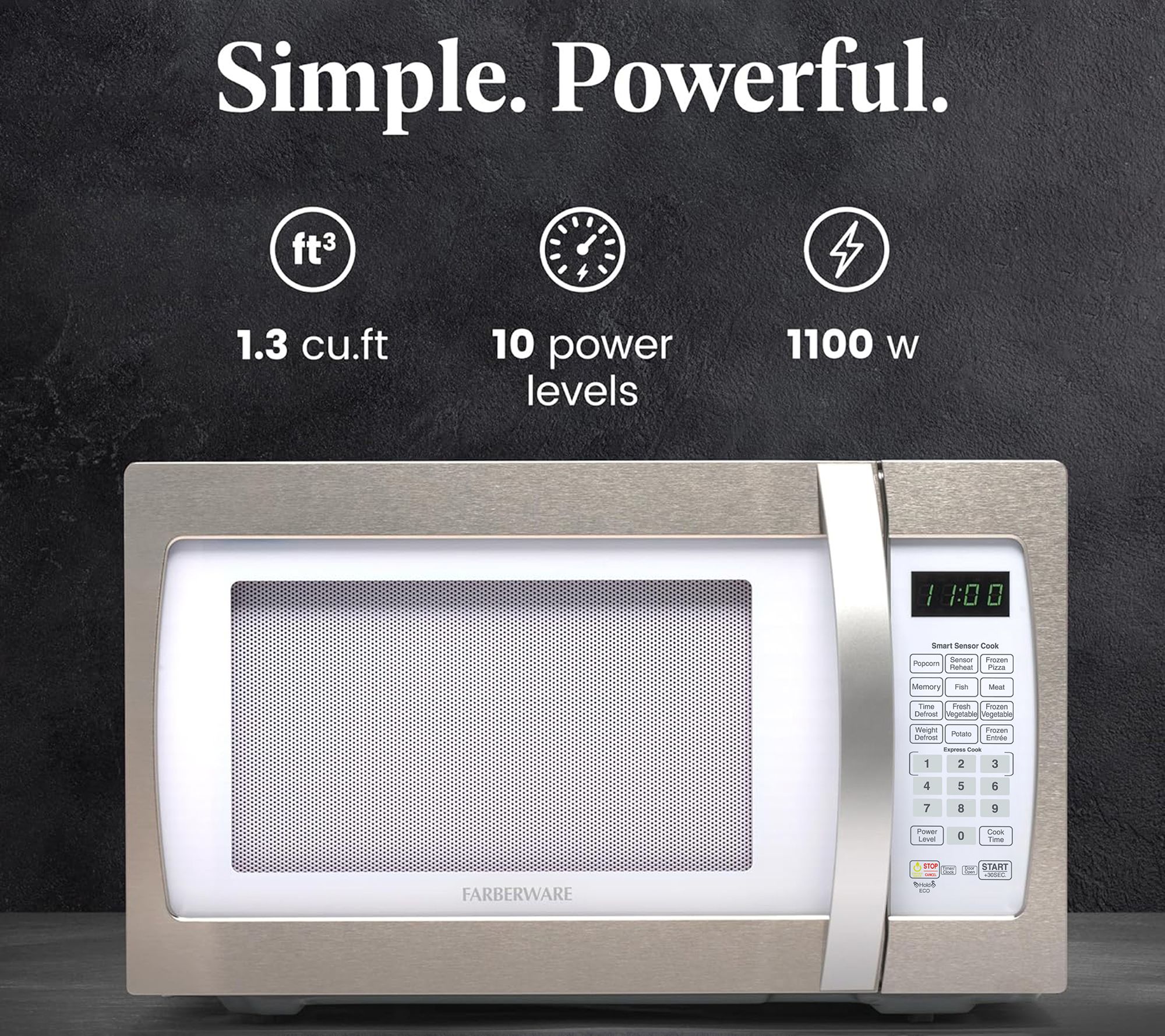 Farberware Pro 1.3 Cubic Ft Smart Sensor Microwave Platinum