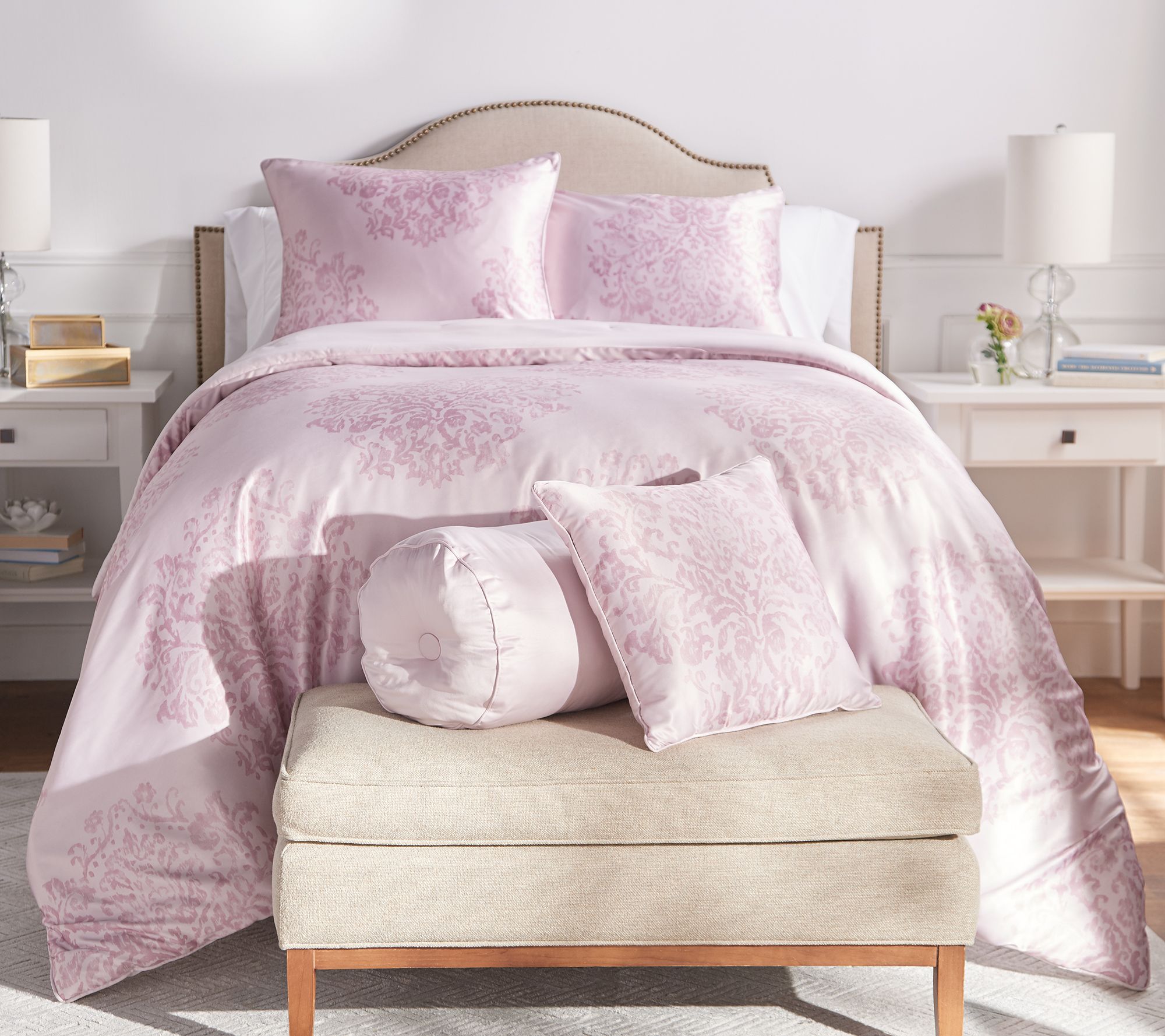 Casa Zeta Jones Painted Damask Satin Comforter Set Qvc Com