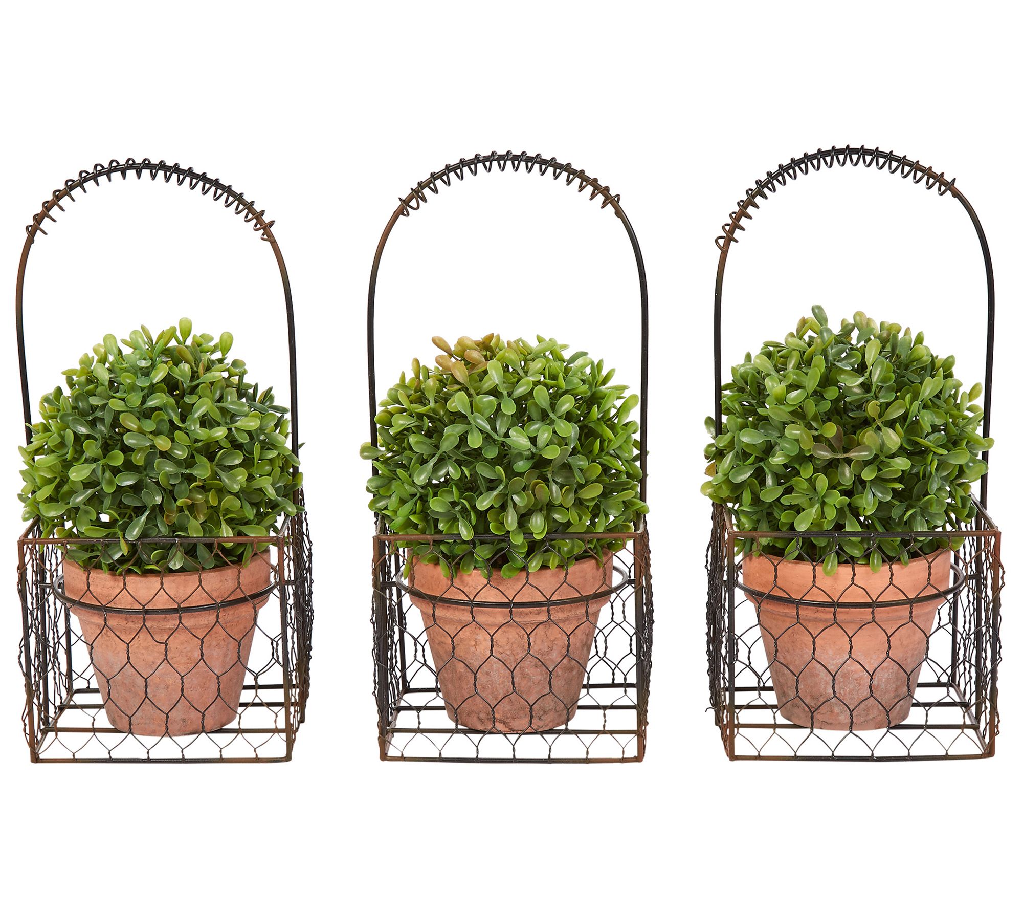 Pure Garden 3-Piece Faux Boxwood Round Topiaryin Metal Basket