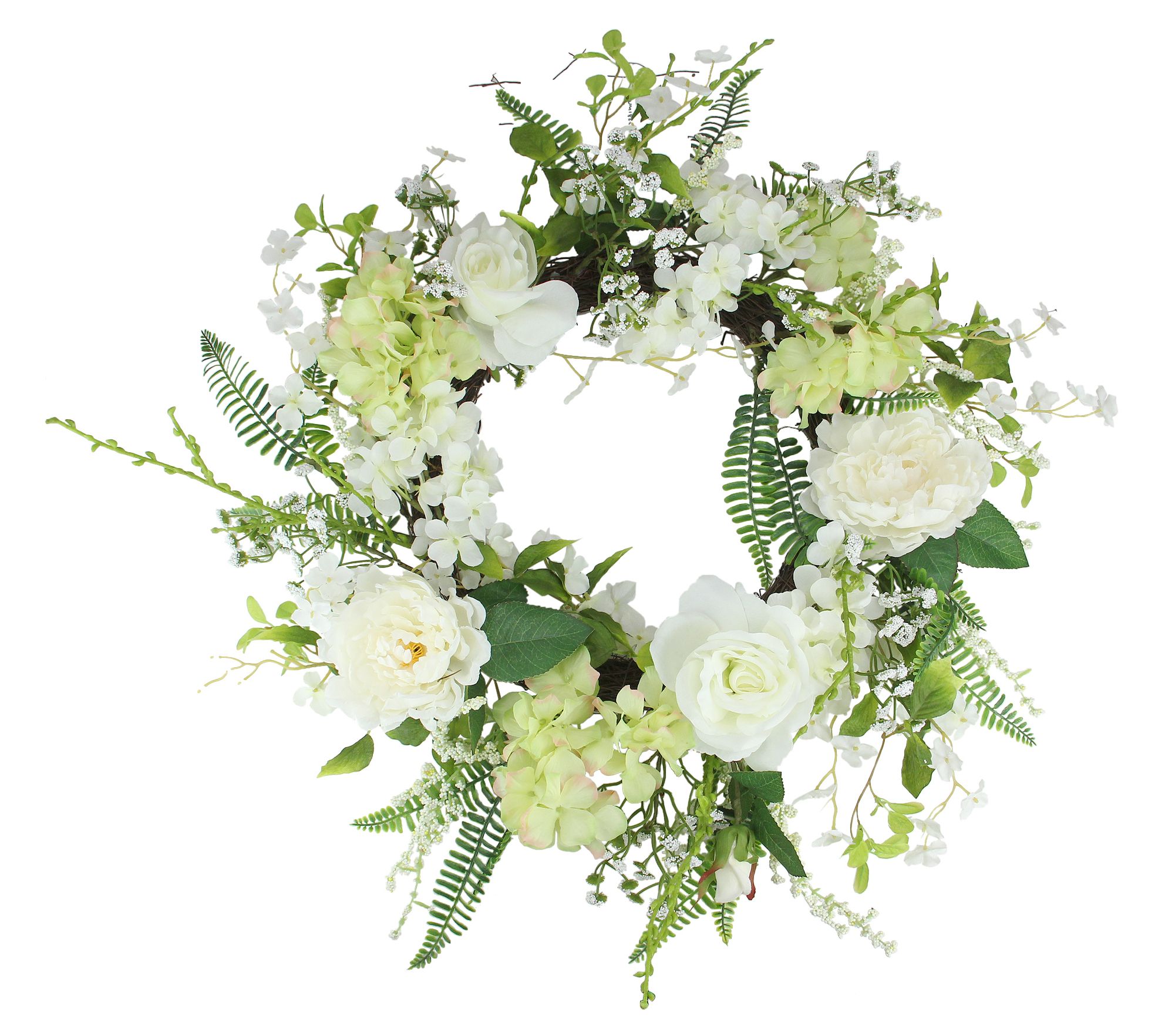 Northlight White & Yellow Roses Flowers & Leave s Spring Wreat