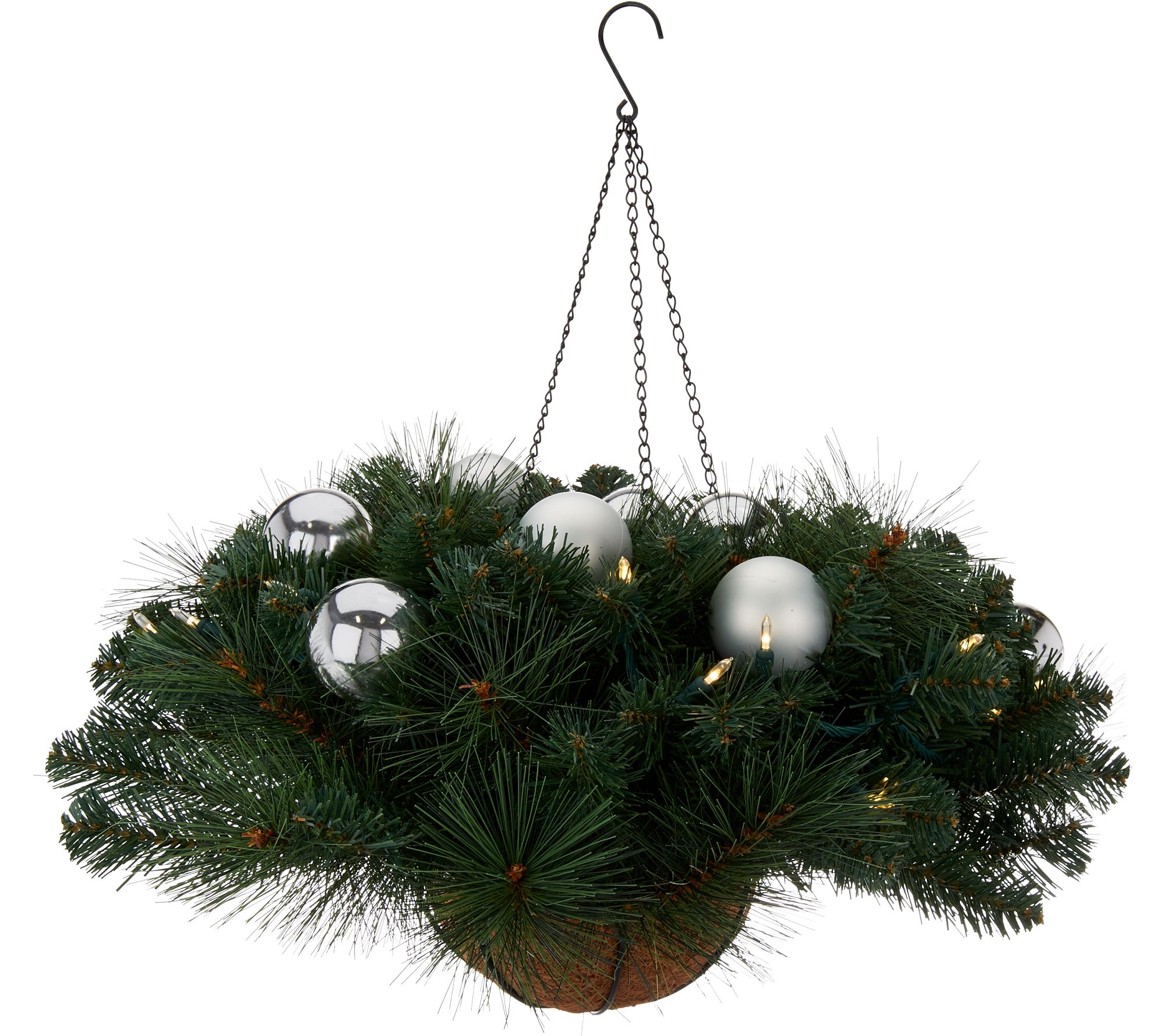 Bethlehem Lights Mixed Greenery With Ornaments Hanging Basket Page 1