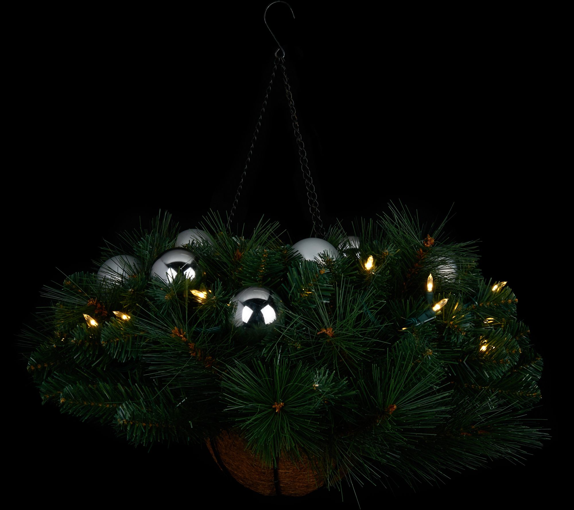 Bethlehem Lights Mixed Greenery With Ornaments Hanging Basket Page 1