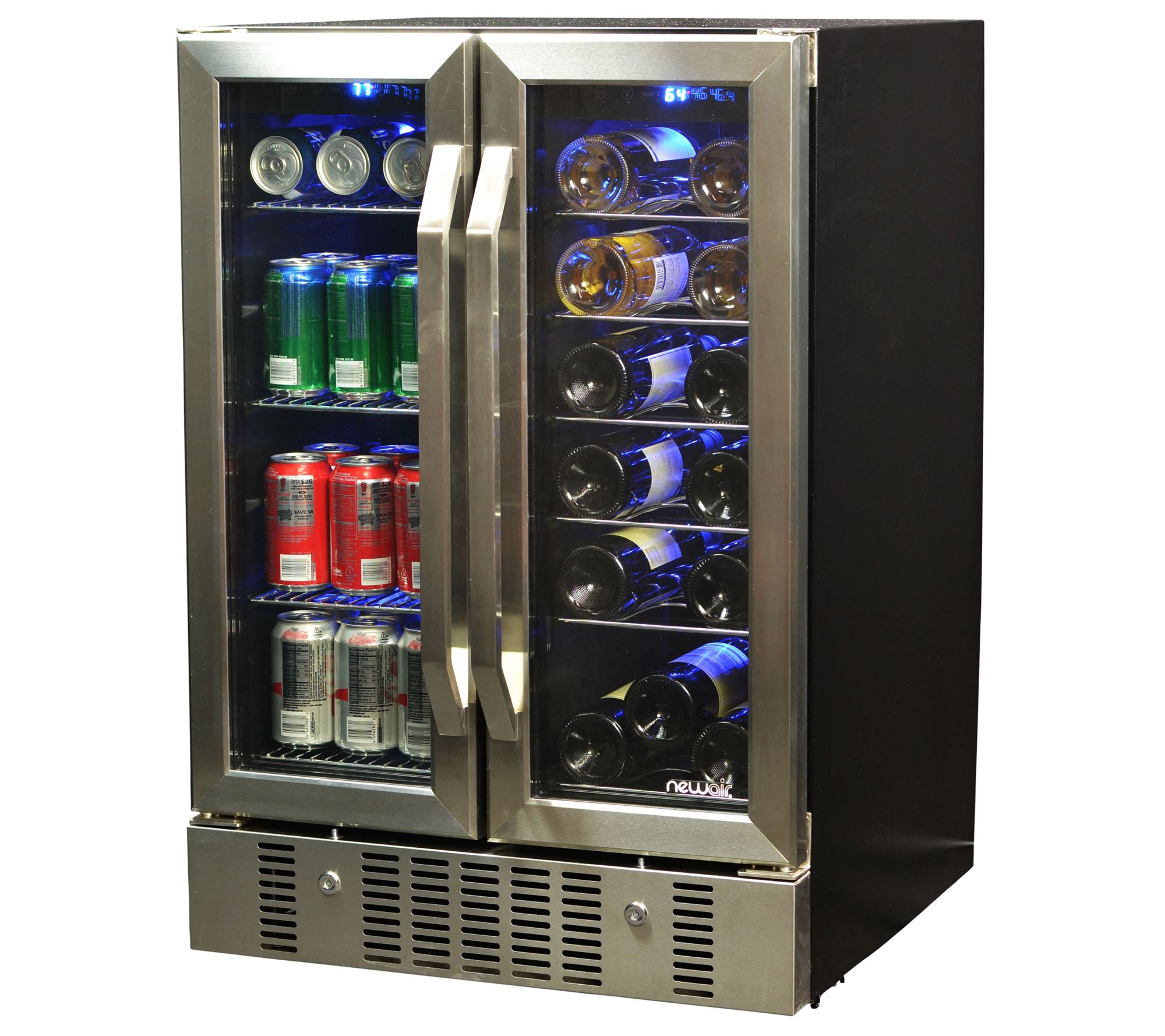 NewAir - 18-Bottle Wine and 60-Can Dual Zone Beverage Cooler - Stainless steel