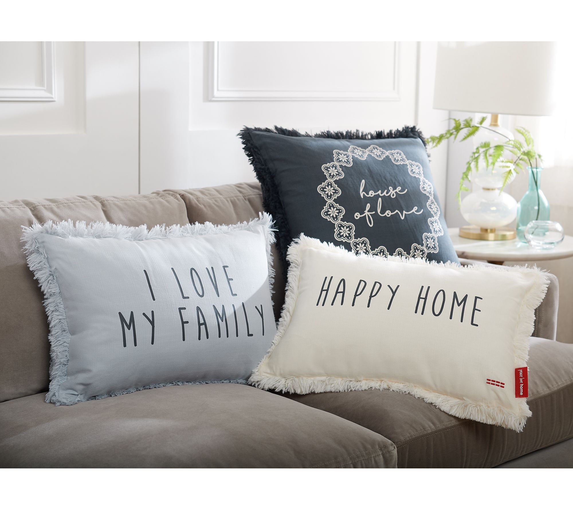 Peace Love World Set Of 3 Shag Decorative Pillows With