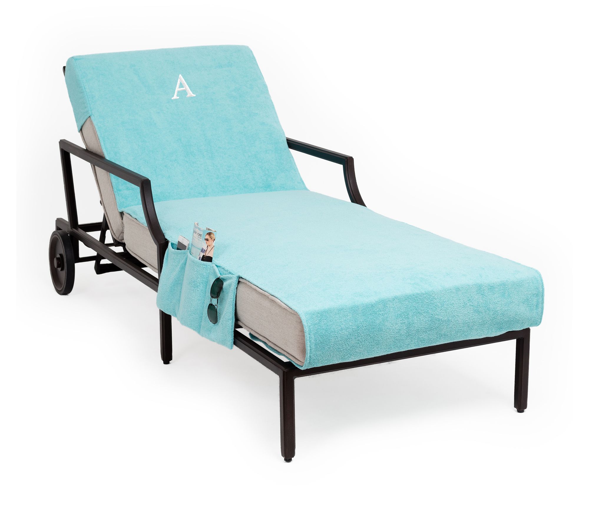 Linum Home Personalized Std Size Chaise Lounge over w/Pockets