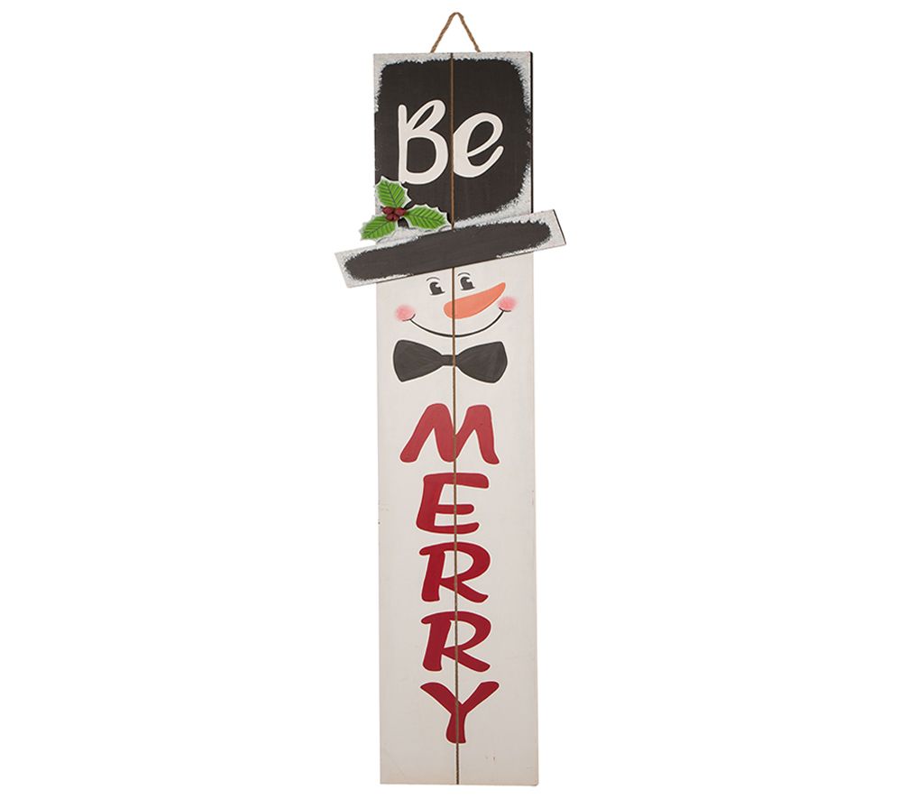 Glitzhome Be Merry Wooden Christmas Holiday Sno man Porch Sign