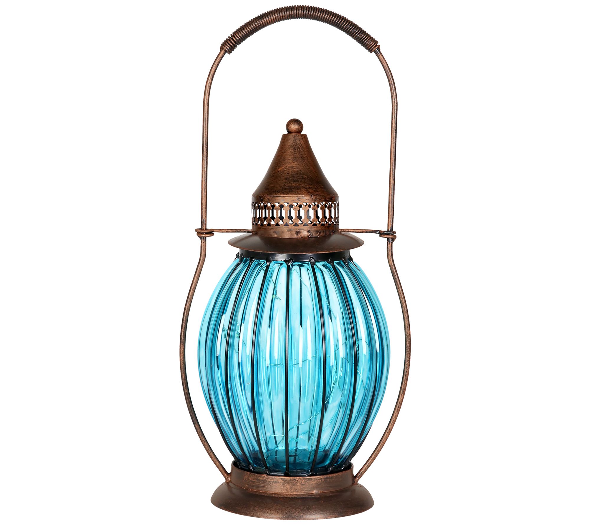 Solar Metal/Glass Lantern with 12 Firefly Lights by Exhart