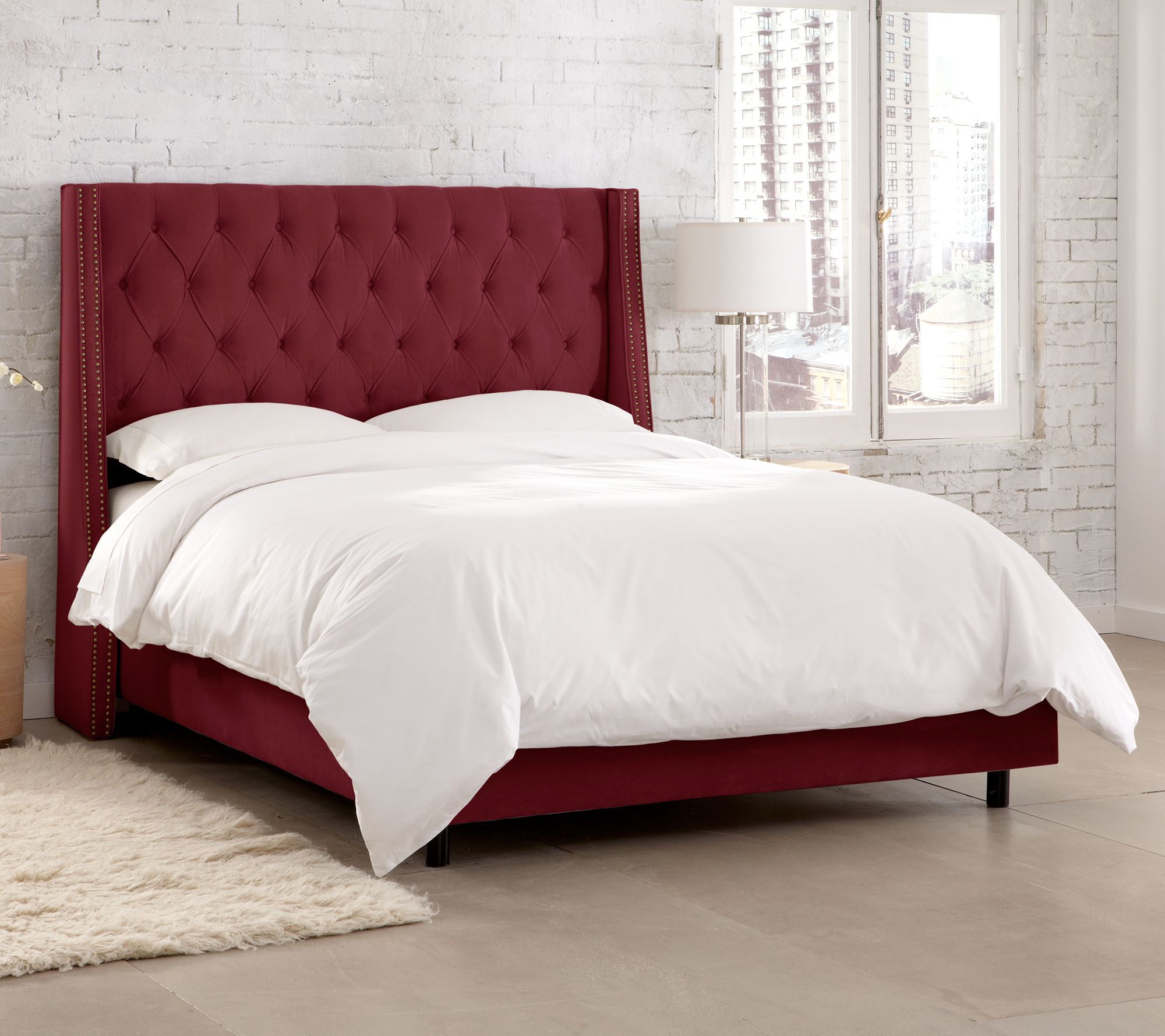Skyline Furniture Velvet Nail Button Wingback Cal King Bed