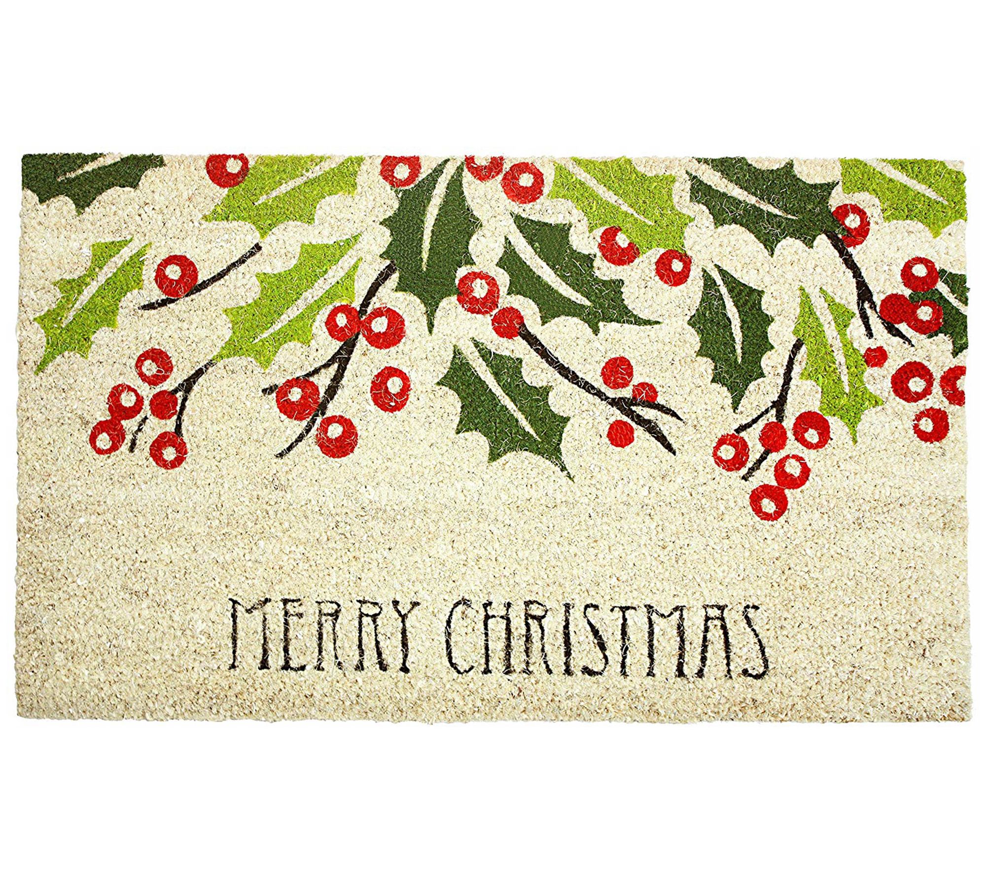 Christmas Holly Natural Coir Doormat With Nonslip Back Qvc Com