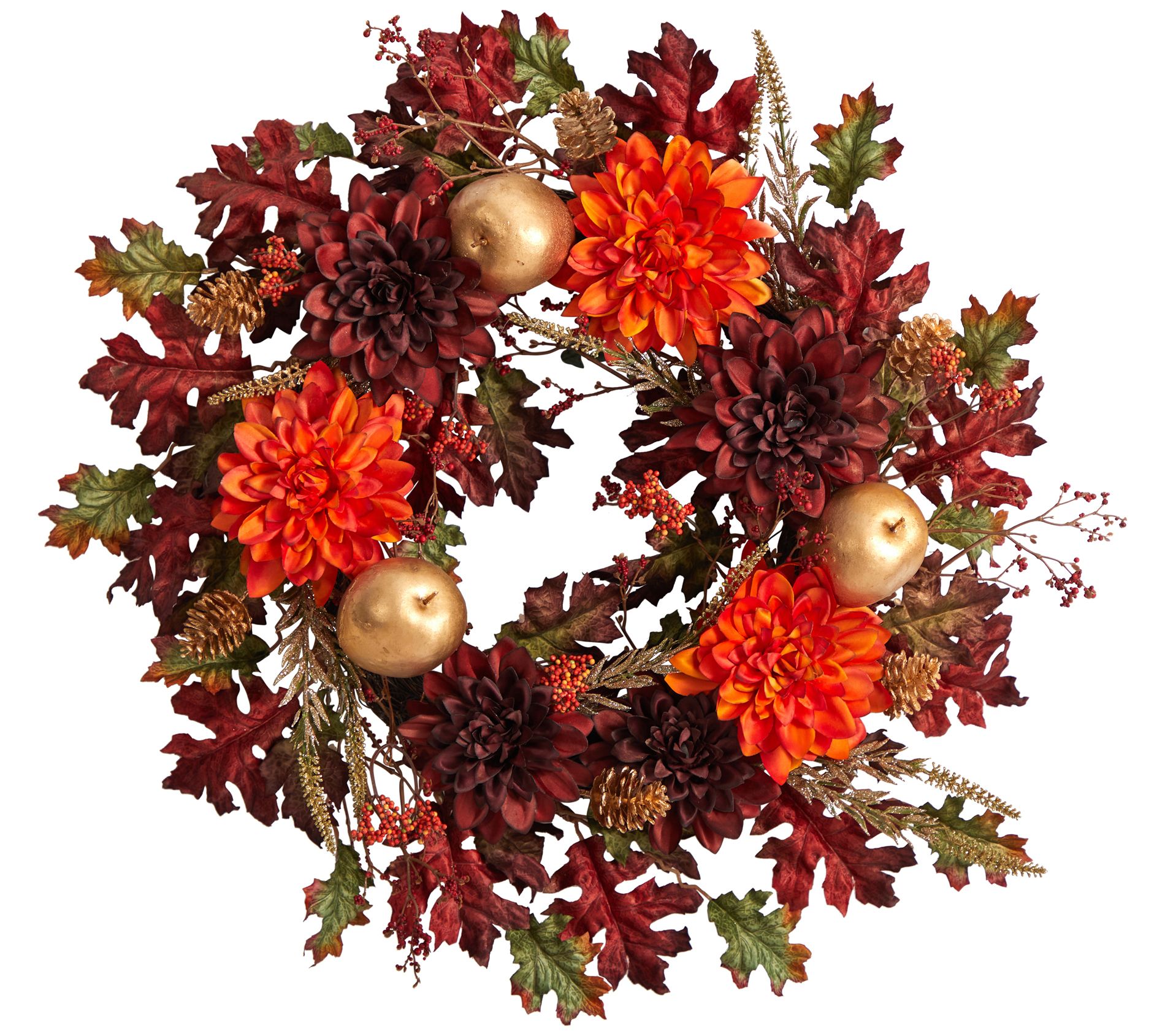 Nearly Natural 24" Dahlia, Golden Apple, Oak Le af & Berries