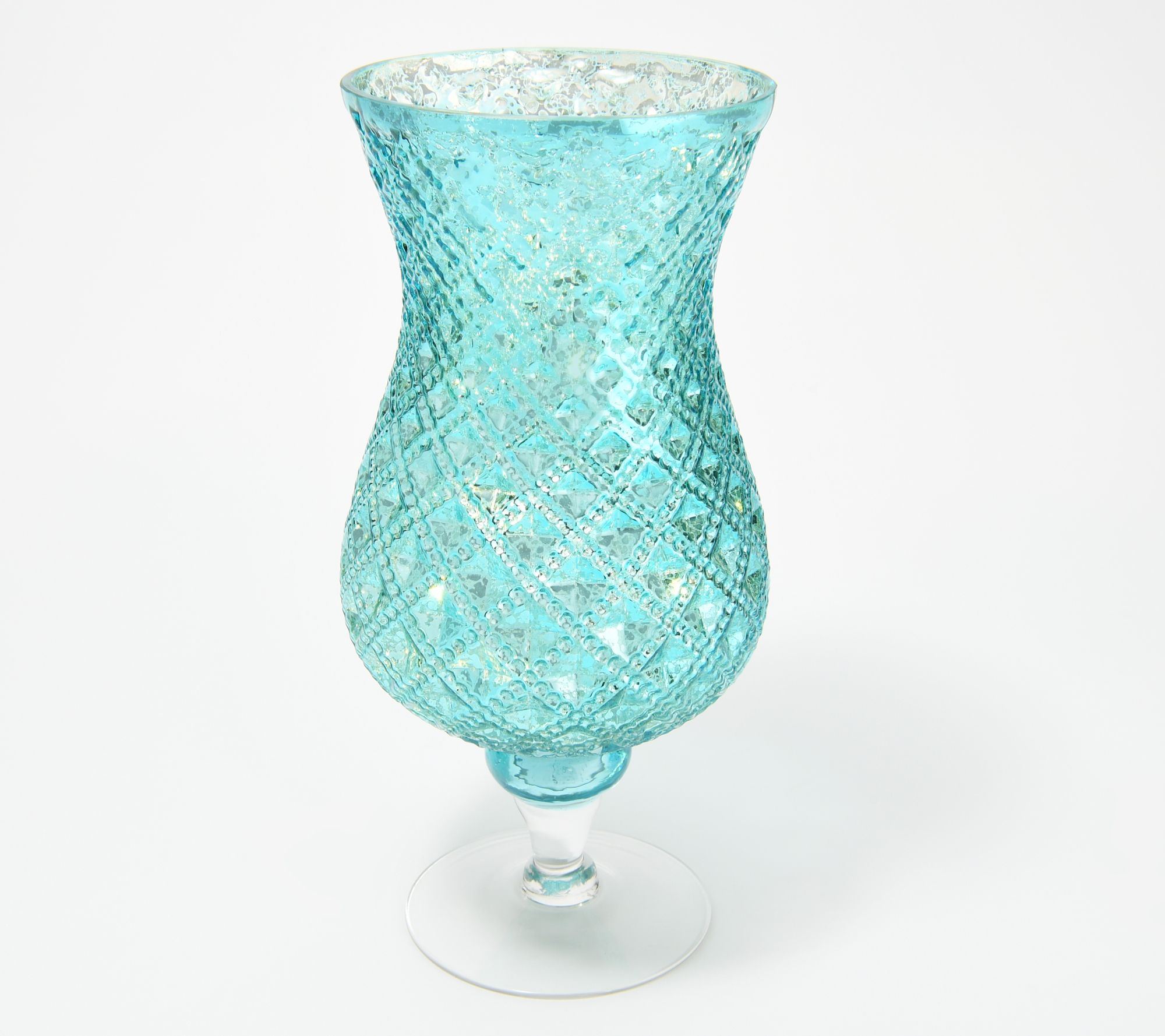 12" Illuminated Mercury Glass Footed Embossed Hurricane by Valerie