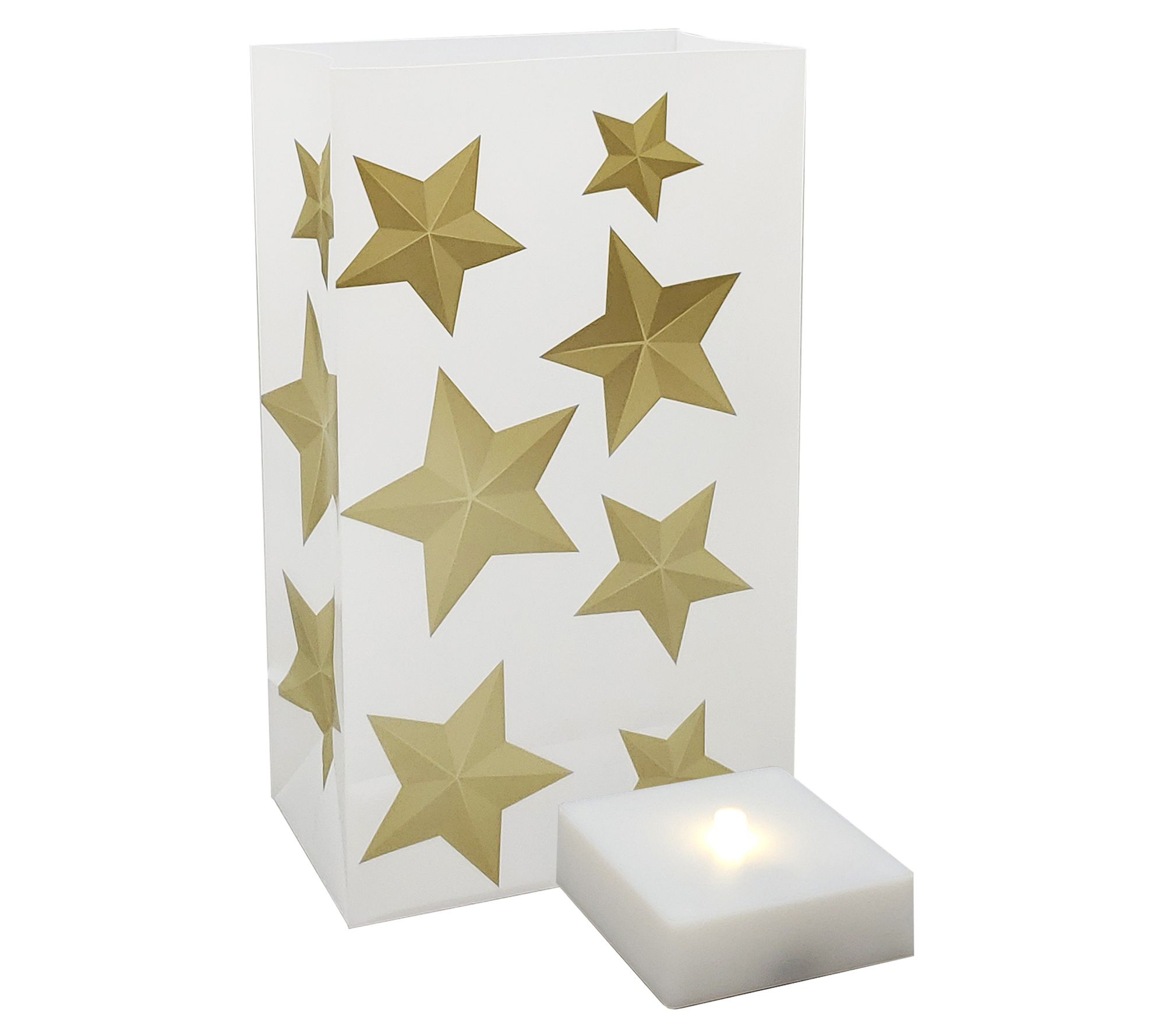 LumaBase Set of 6 Goldtone Star LED Luminarias ith Timer