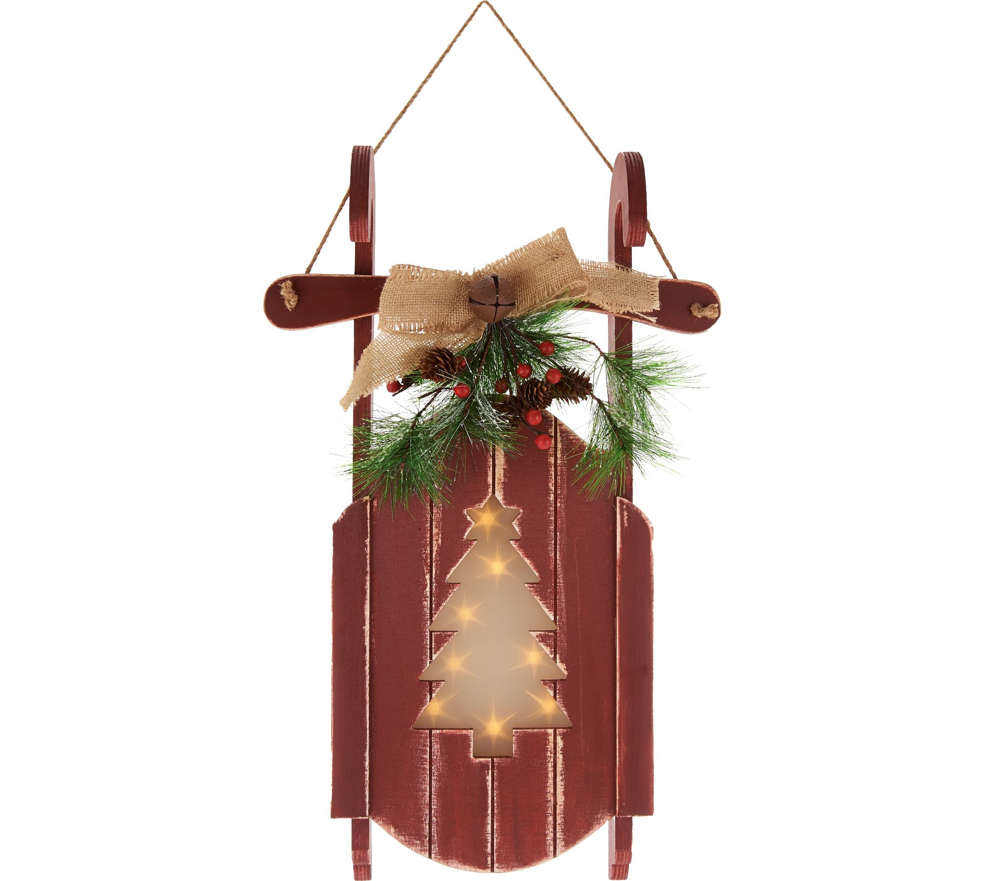 Plow and Hearth Wooden Sled w/ Illuminated Holographic Cut Out Design ...