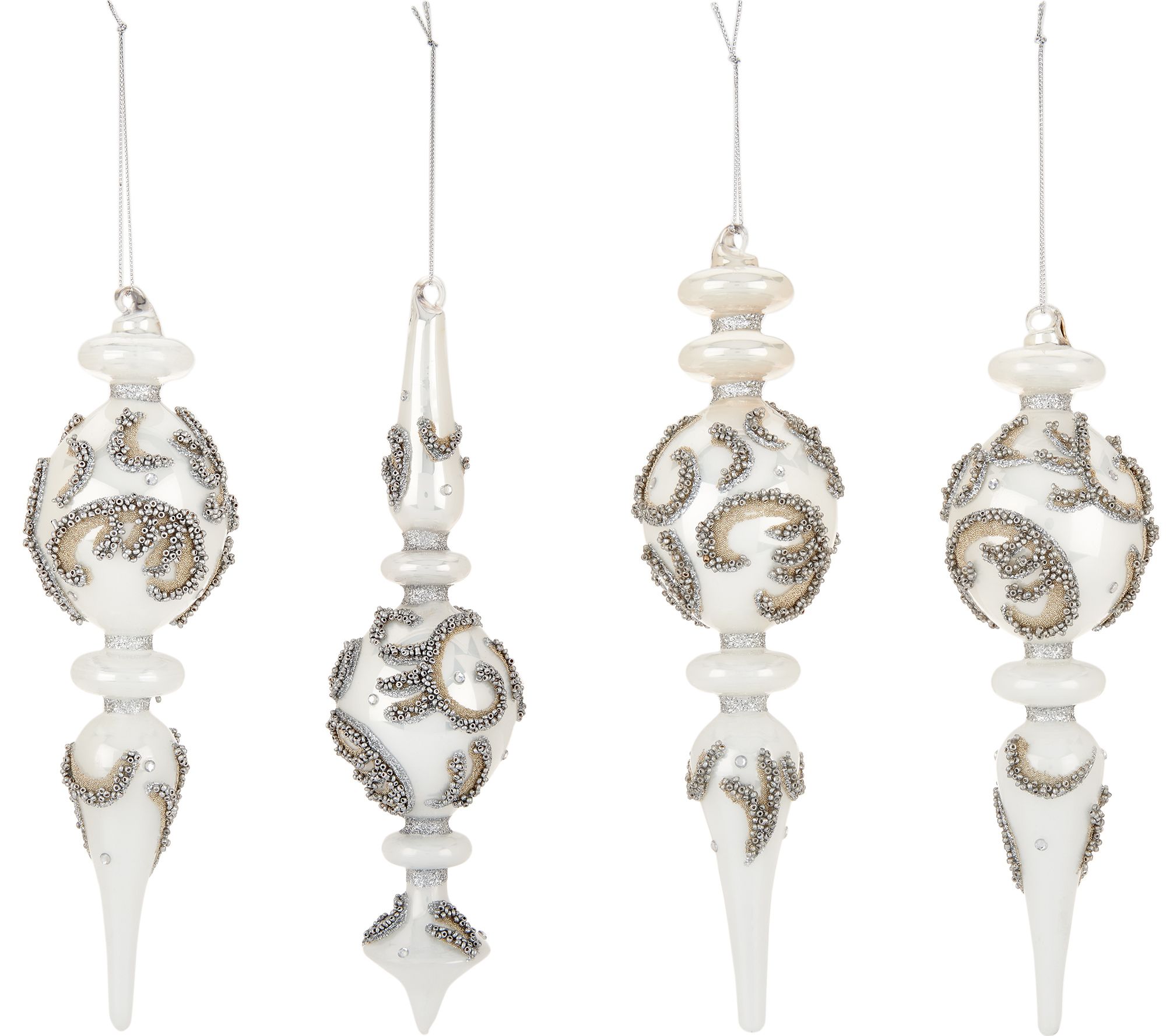 Set of 4 Glass Finial Ornaments with Beading by Valerie Page 1 —