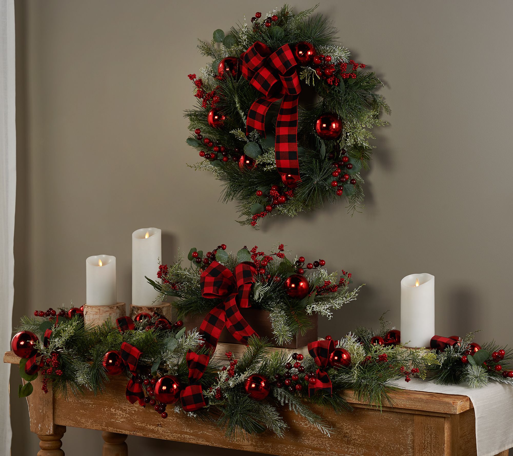 Cedar &amp; Pine Wreath with Ornaments and Ribbon by Valerie - Page 1 — QVC.com