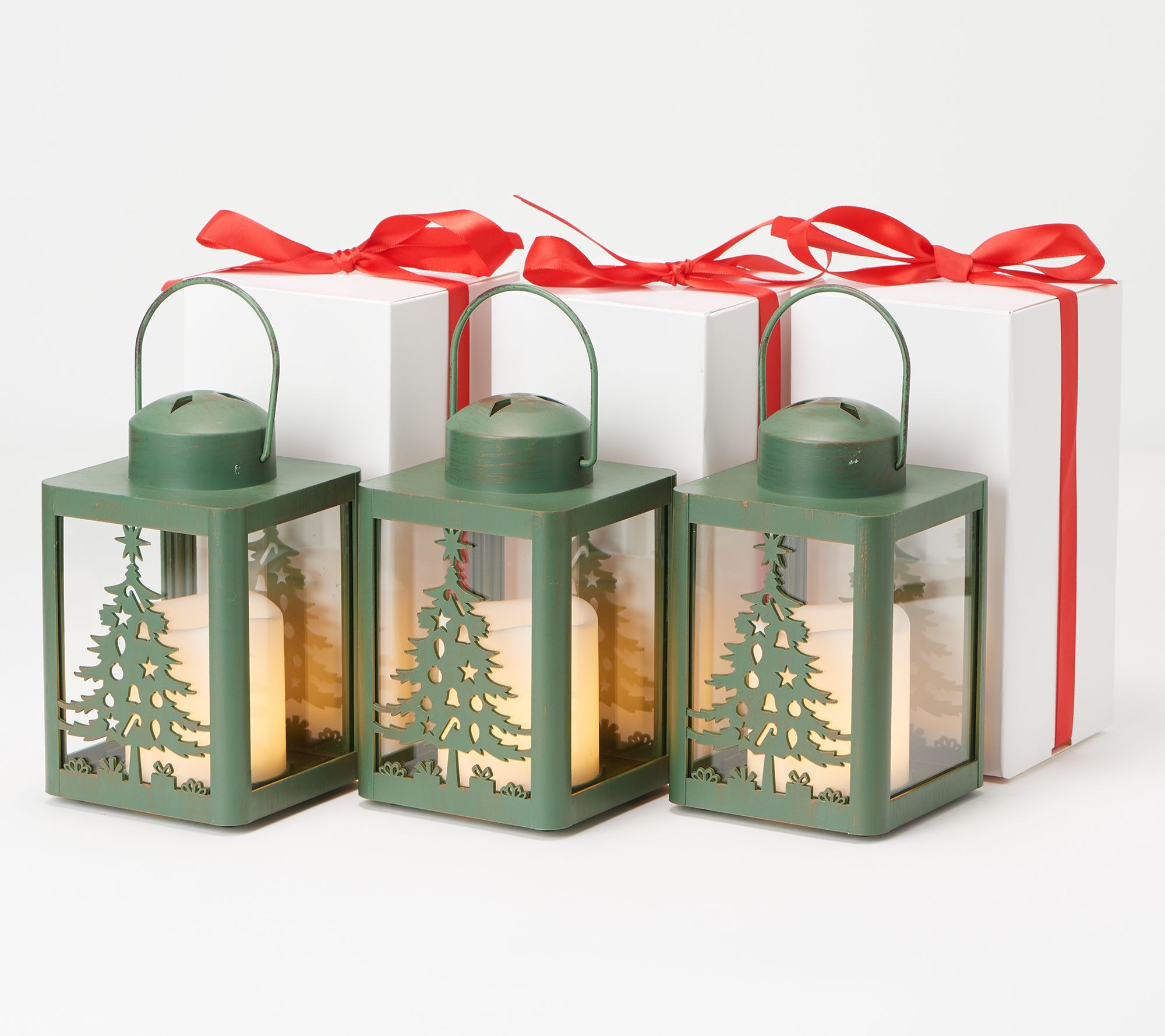 (QVC) Q2 Candle Impressions Set of (3) 6" Holiday Icon Lanterns