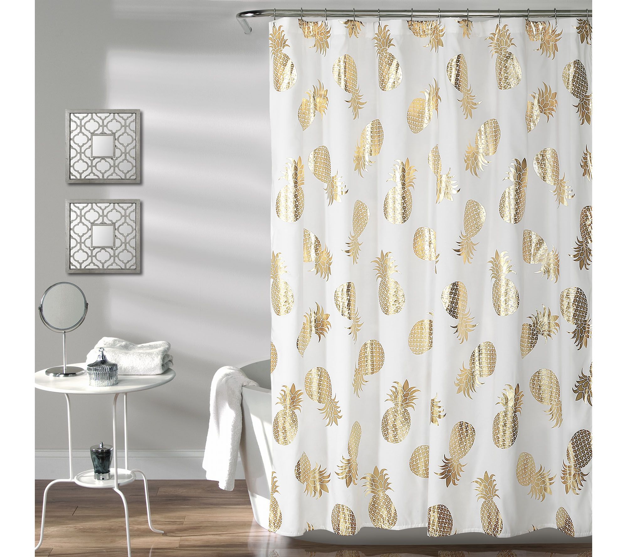 Pineapple Toss Gold Shower Curtain Bylush Decor Qvc Com