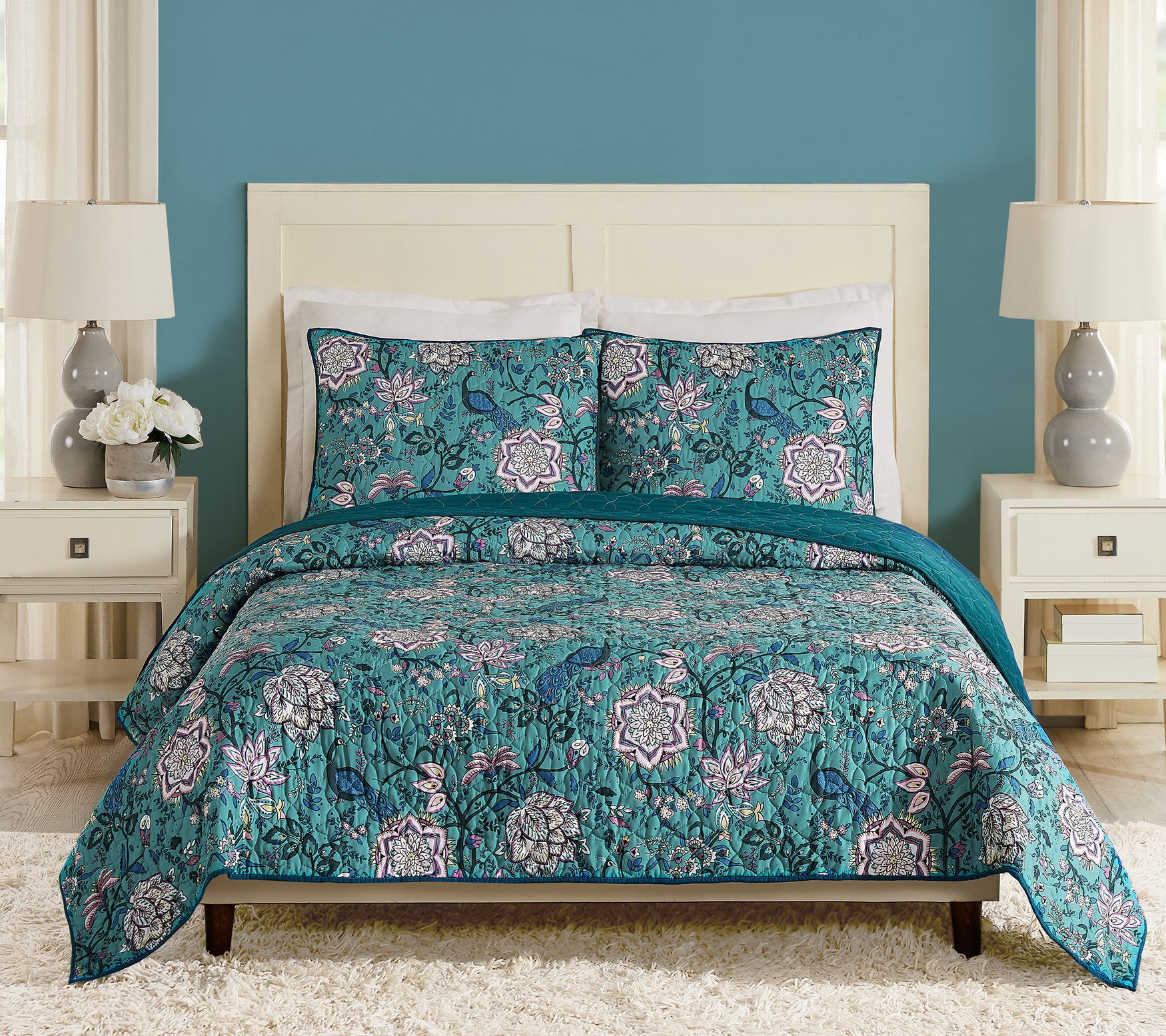 Vera Bradley Peacock Garden 3-Piece King Quilt et