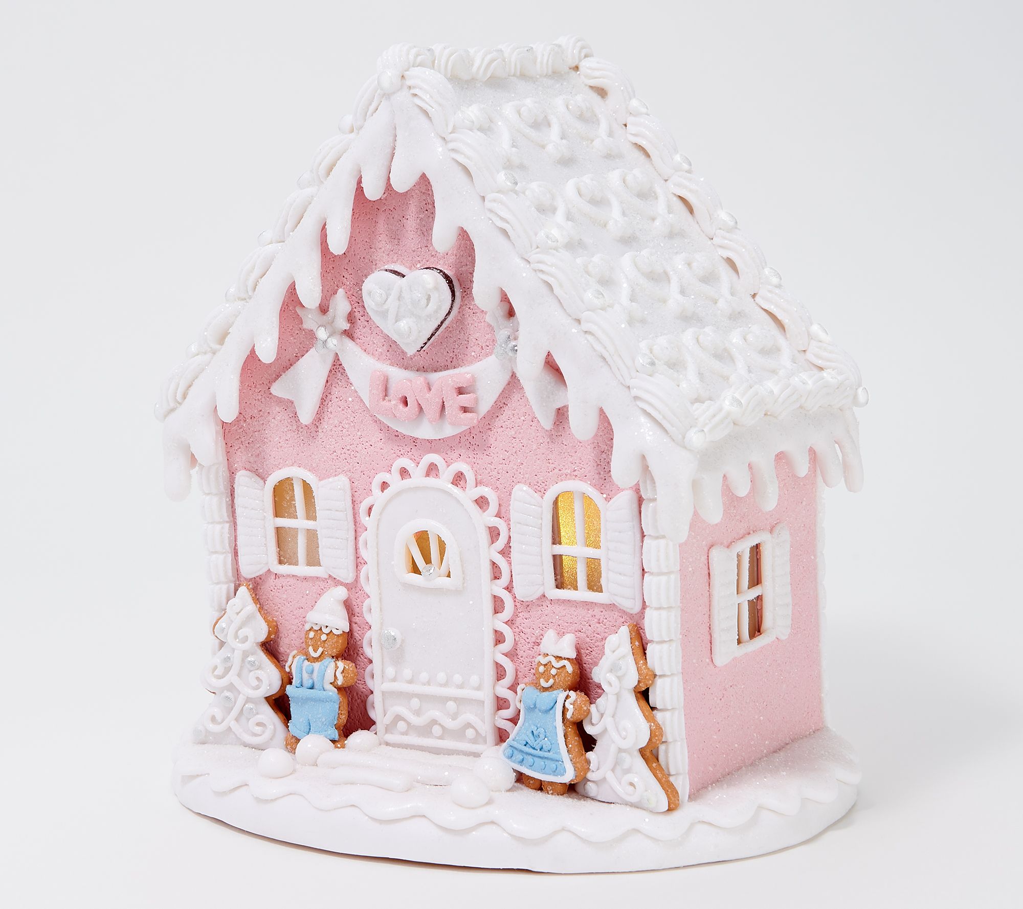 "As Is" 8.5" Pastel Peace, Love, Joy Gingerbread House —