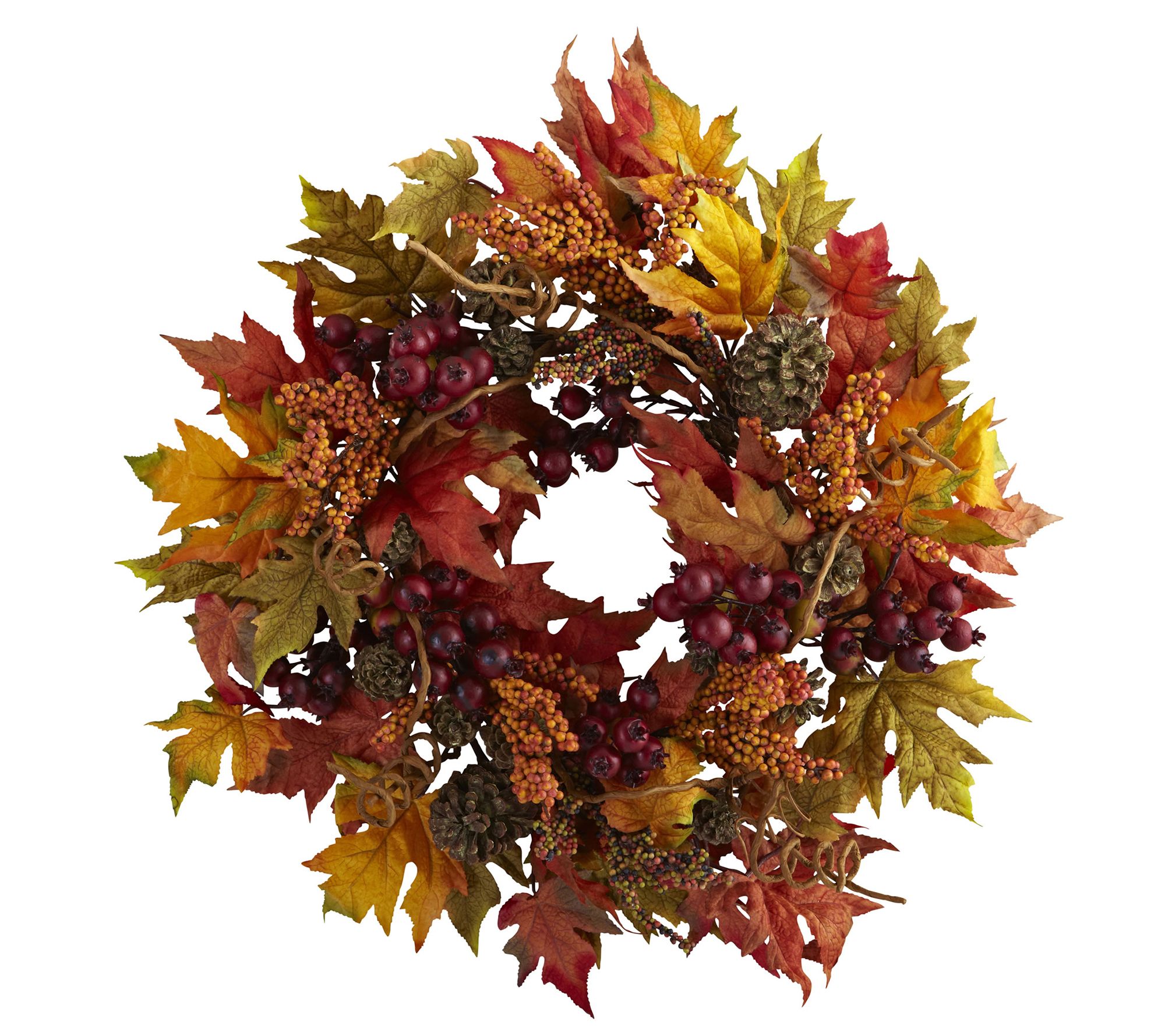 24" Maple and Berry Wreath by Nearly Natural