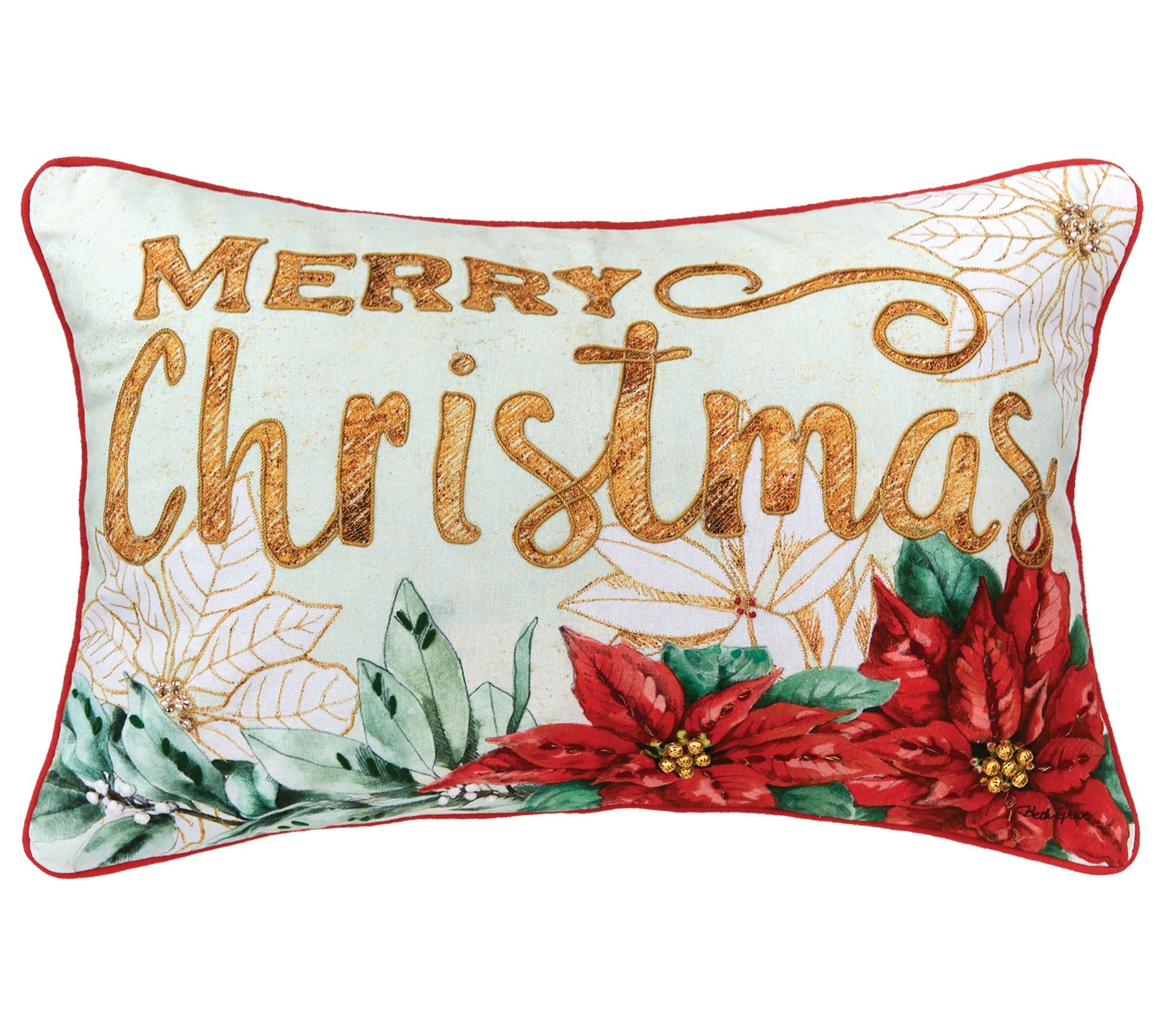C&F Home 14 x 22 Merry Christmas Poinsettia T hrow Pillow