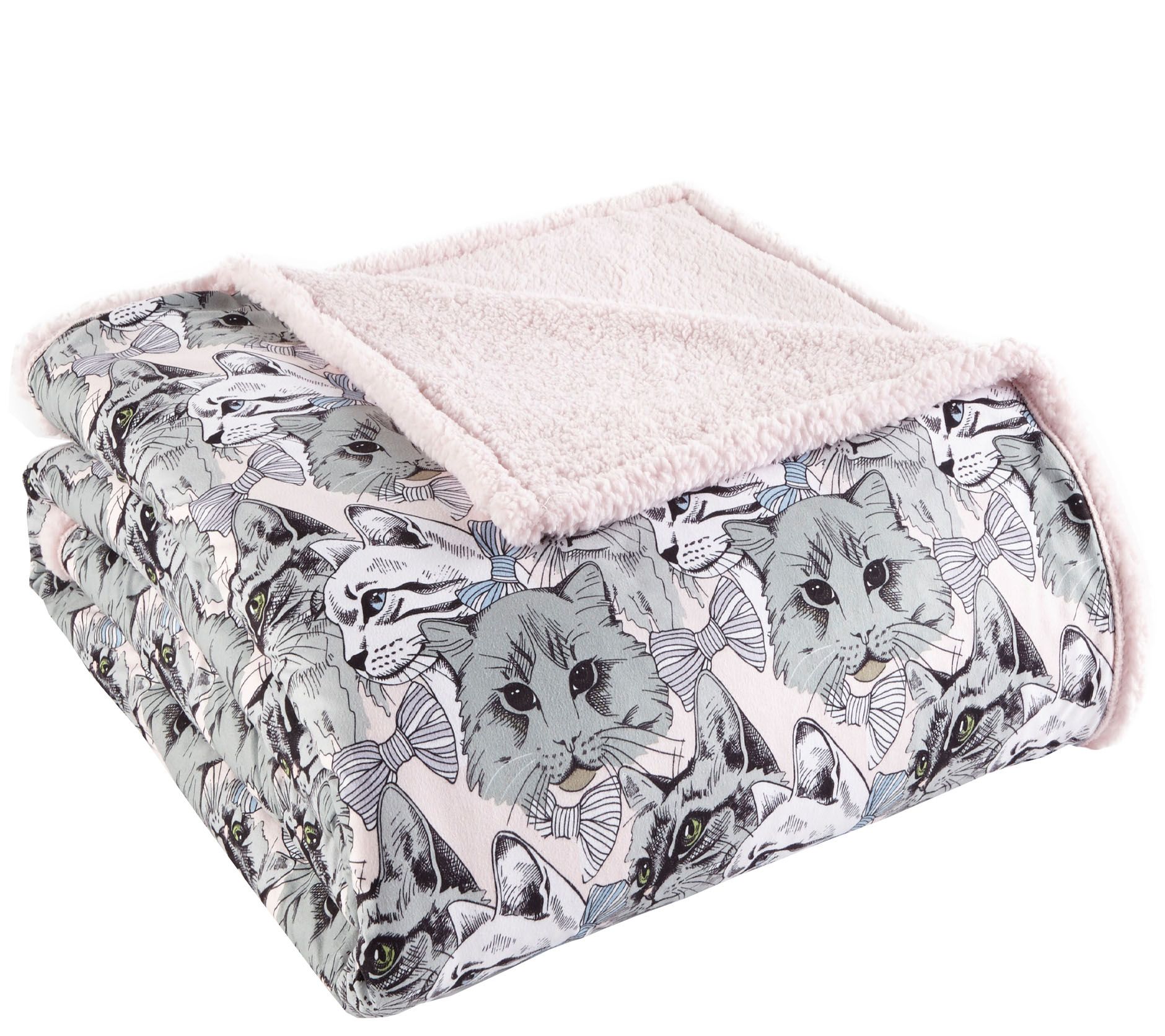 Shavel Micro Flannel to Sherpa Twin Cat Collage Blanket