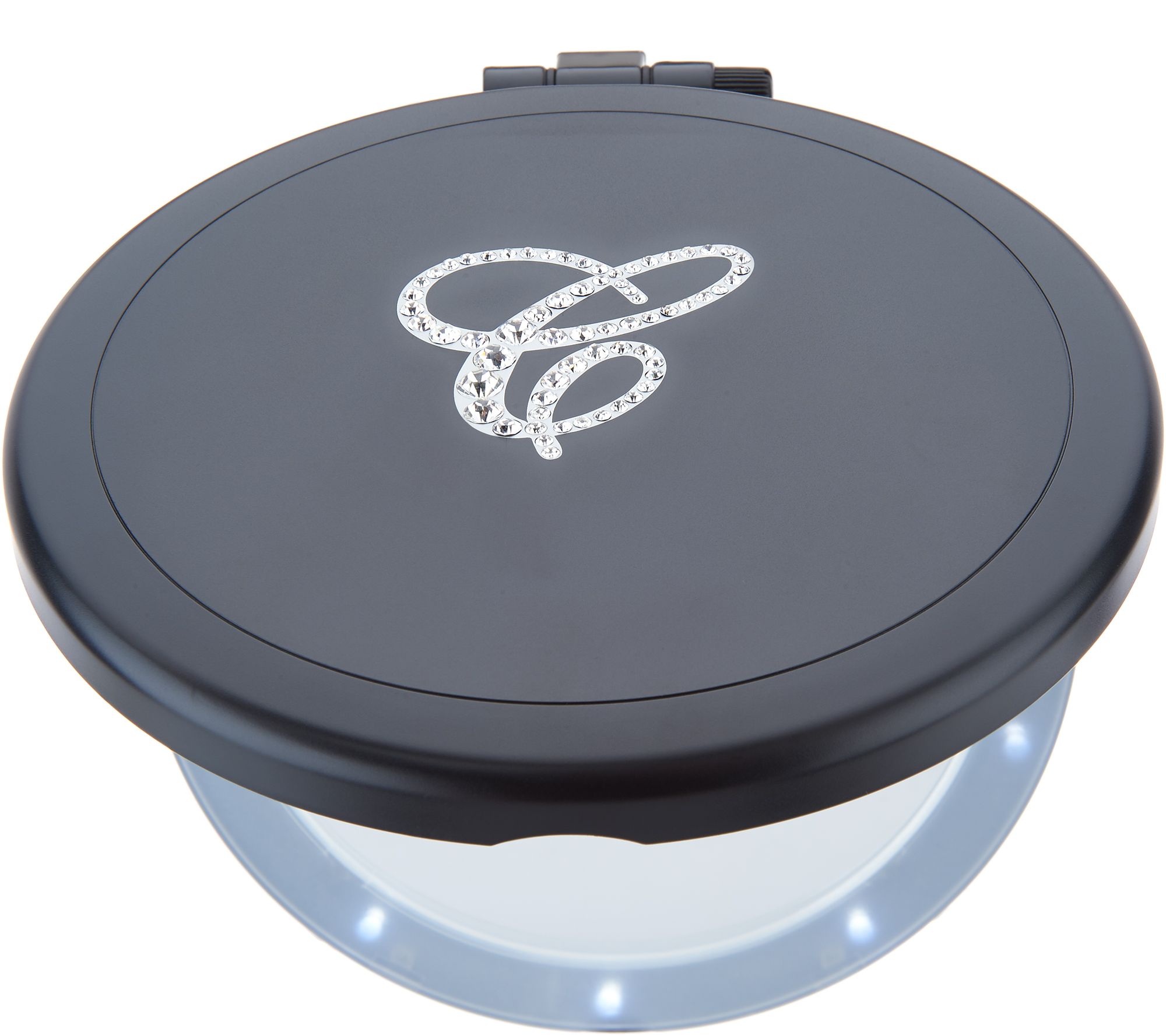 Black Dual Magnifying Mirror w/ Crystal Initial by Lori Greiner
