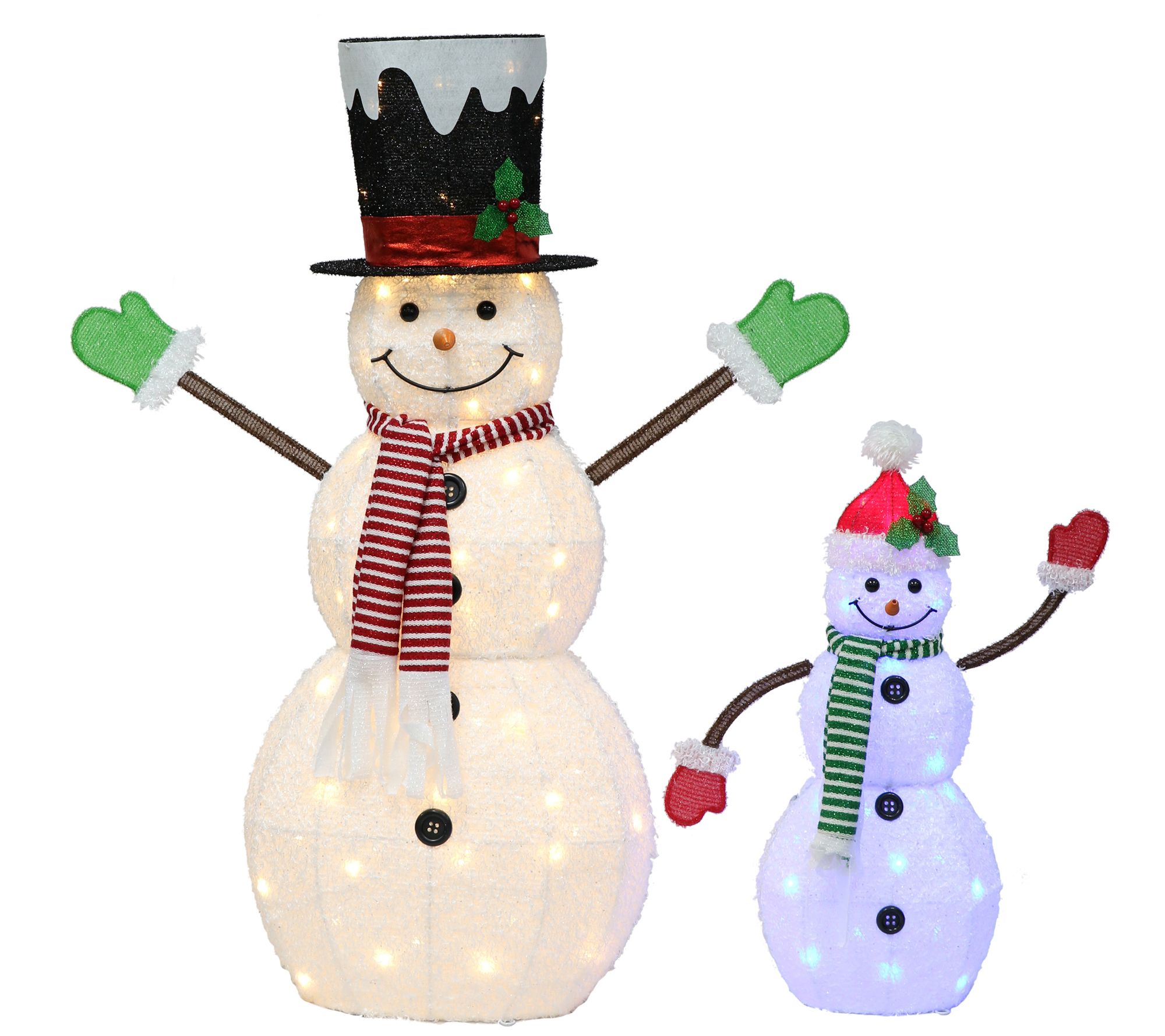 Puleo 2-Piece Lighted Snowmen Set w/100 White a d Blue Lights