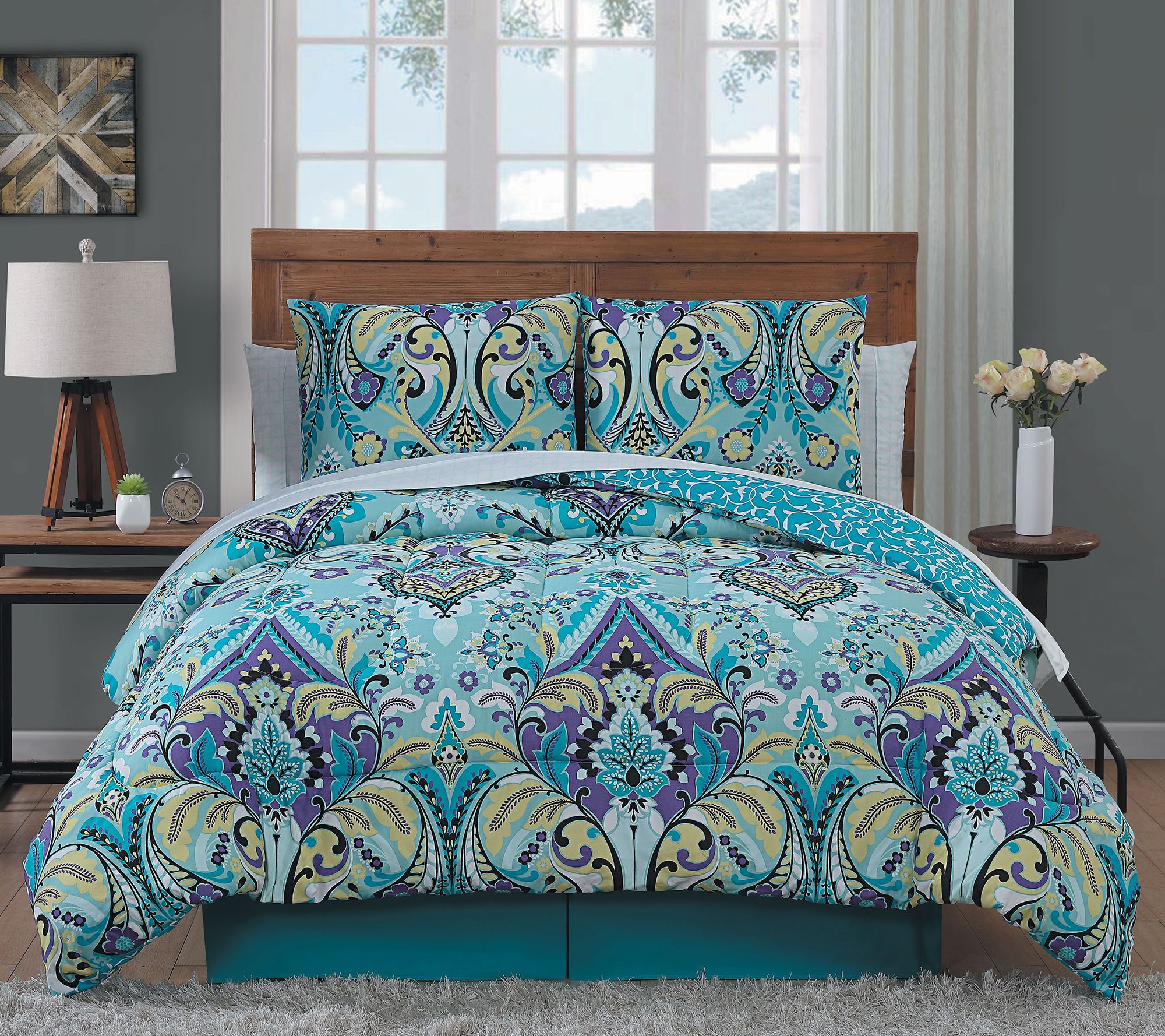 Misha Paisley Reversible Comforter W Sheet Set Queen Qvc Com