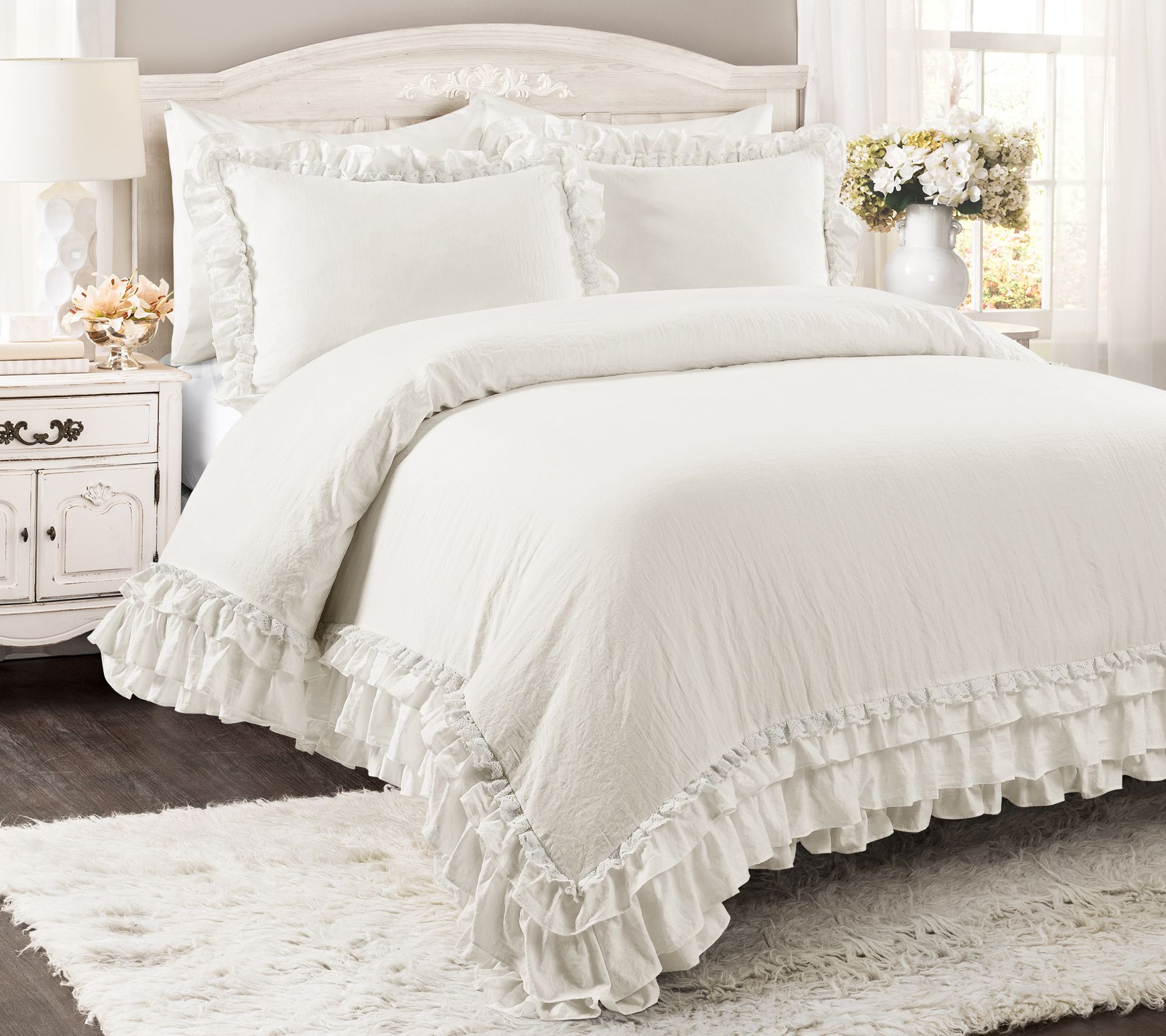 Ella Shabby Chic Ruffle Lace 3 Piece Full Queencomforter Set