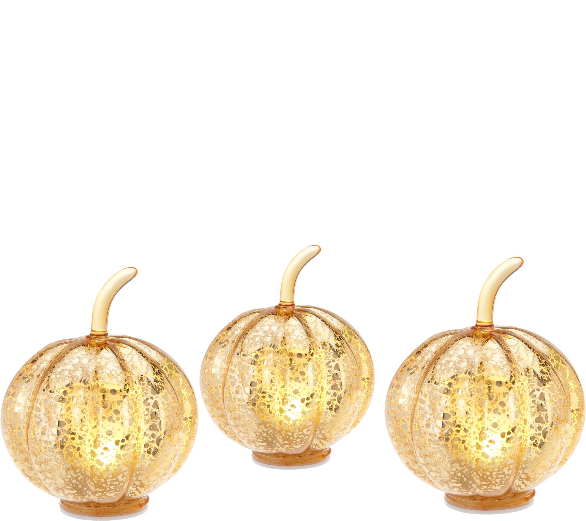 Set of 3 Lit Mercury Glass Pumpkins with Timers by Valerie —