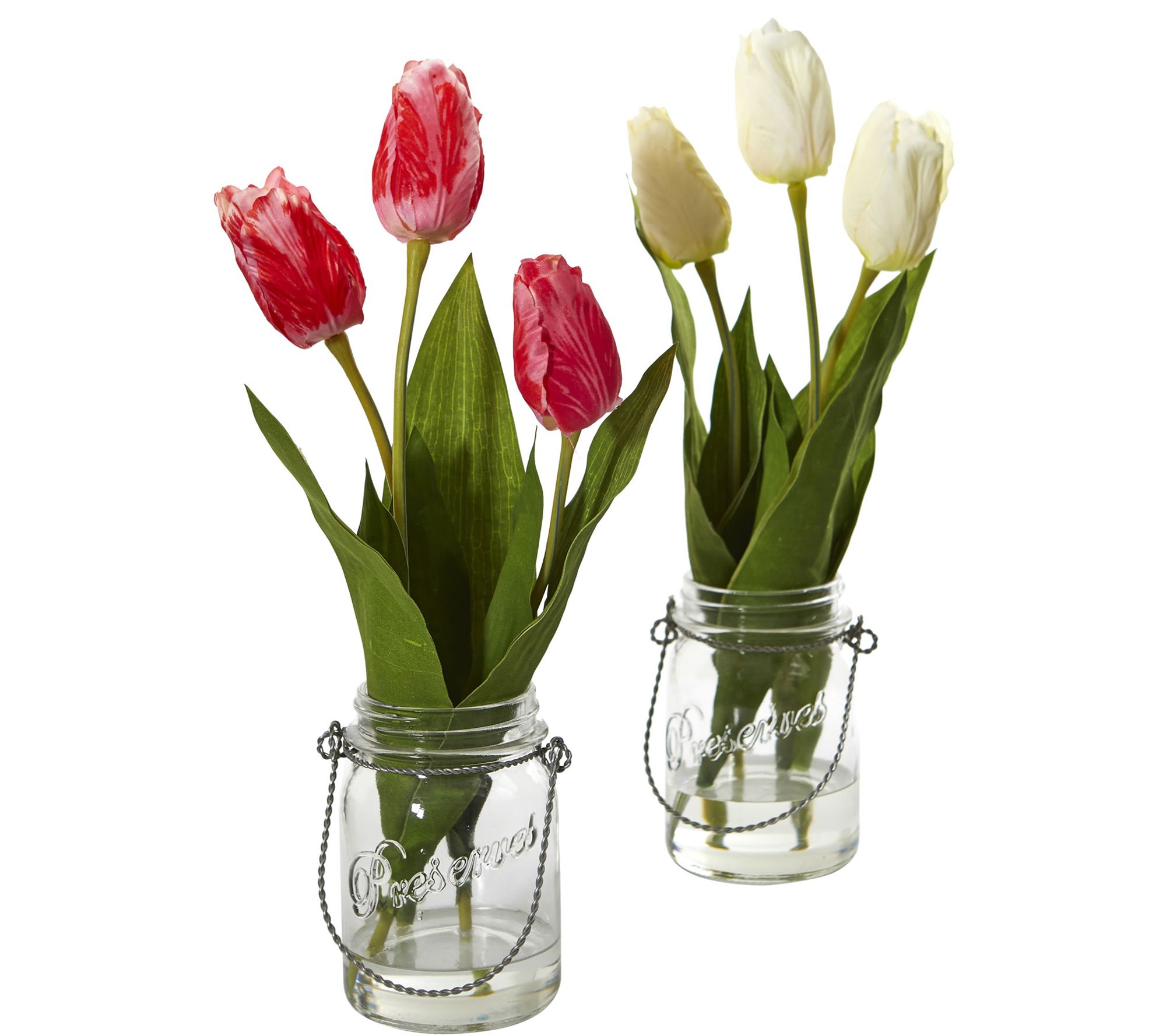 tulip arrangement in jar set of 2 by nearly natural - qvc.com