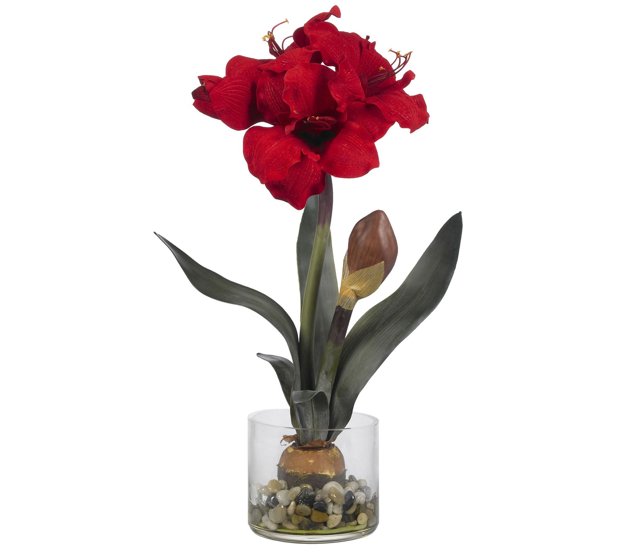 Amaryllis with Round Vase by Nearly Natural