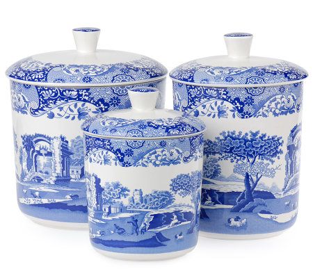 Spode Blue Italian Set of 3 Ceramic Canisters - QVC.com