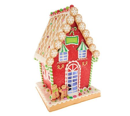 Lit Whimsical Gingerbread House with Timer by Valerie — QVC.com