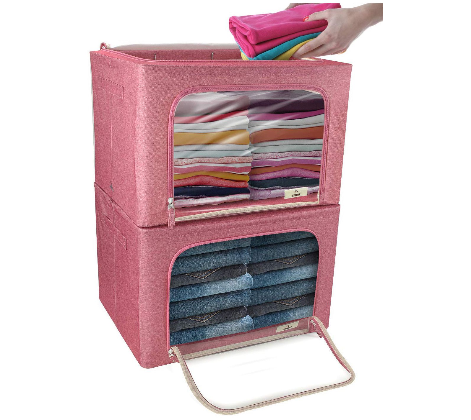 Sorbus Storage Box with Window - Pink - 2-Pack