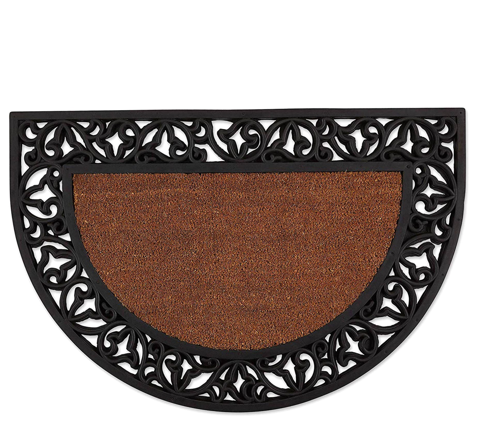Tuffridge Leaves Half Round Coir Doormat With Rubber Border