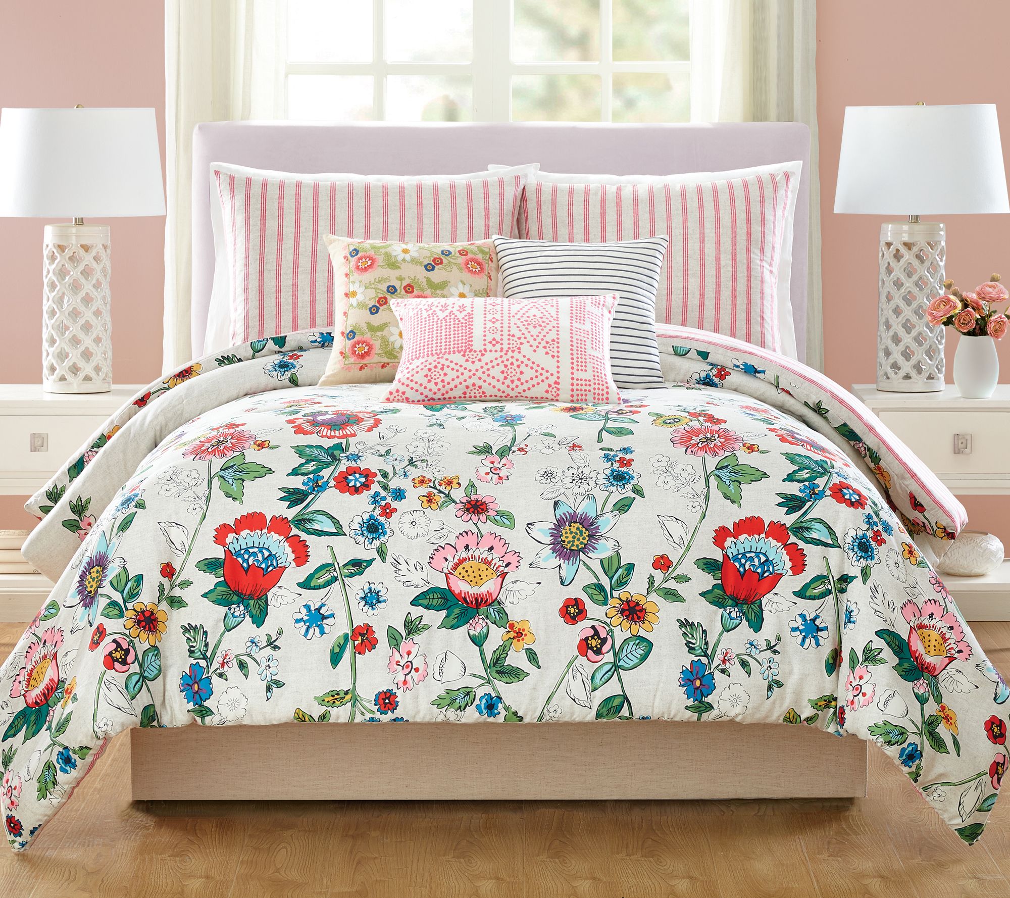 Vera Bradley Coral Floral Full/Queen Comforter et - 3-Piece