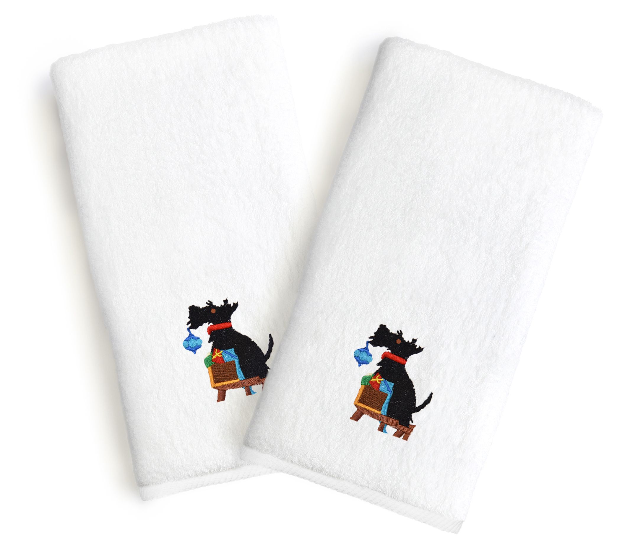 Linum Home Embroidered Luxury Hand Towels - Chr stmas Dog S/2