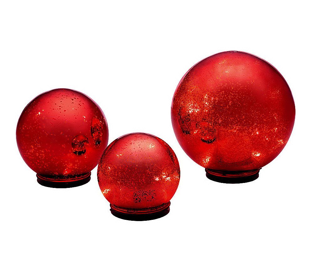 Set Of 3 Lit Indoor Outdoor Mercury Glass Spheres W Timer By