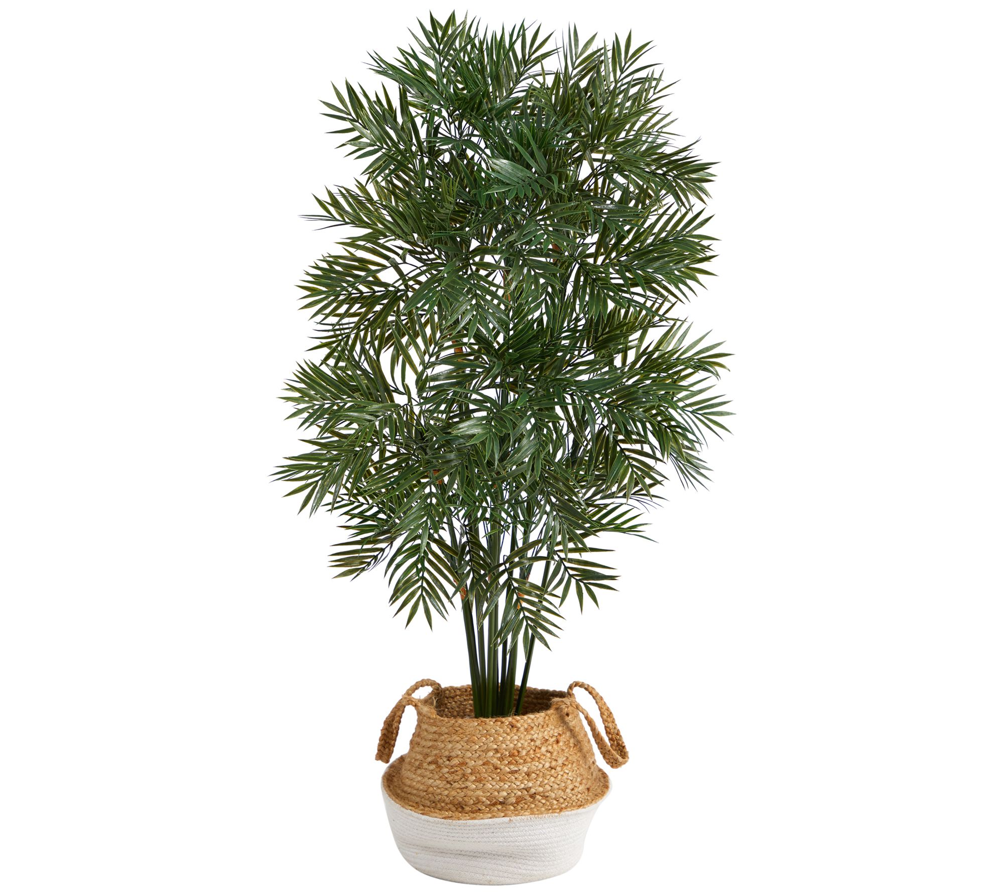 Nearly Natural 4' Parlor Palm in White Woven Pl anter