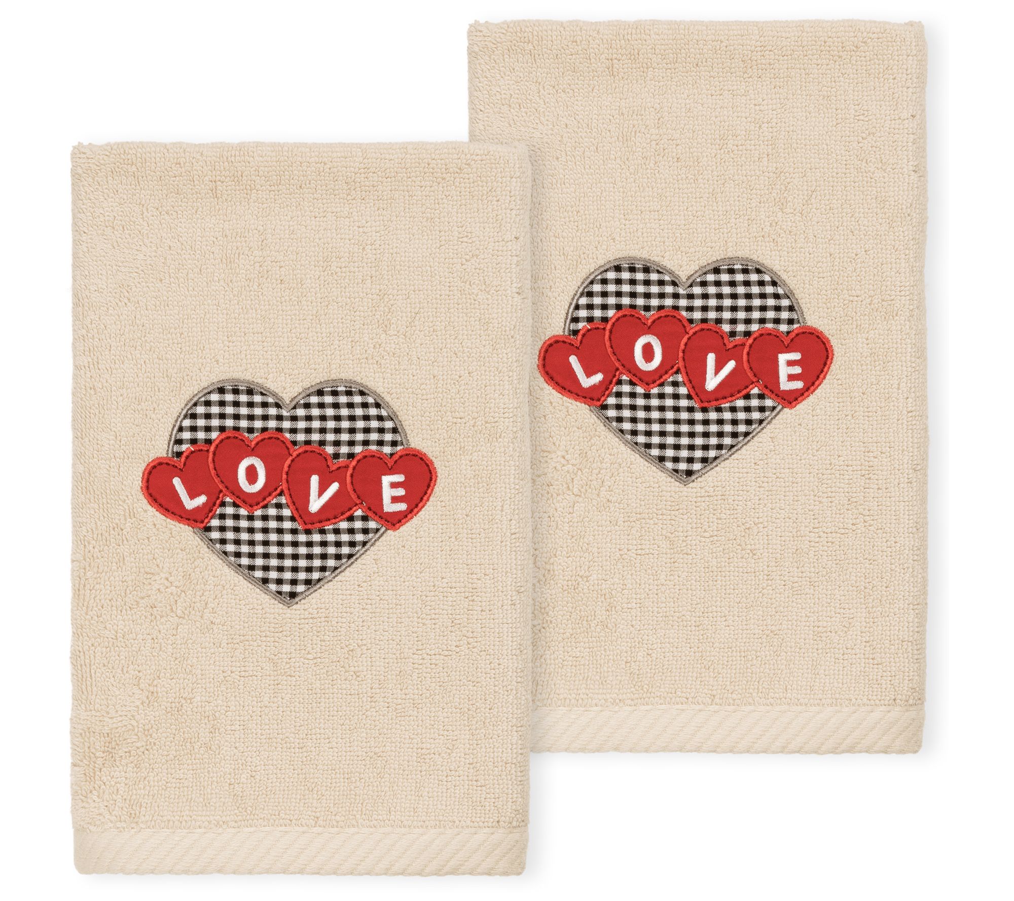 Linum Home Textiles Love Hearts - Embroidered 2 Pc Hand Towels