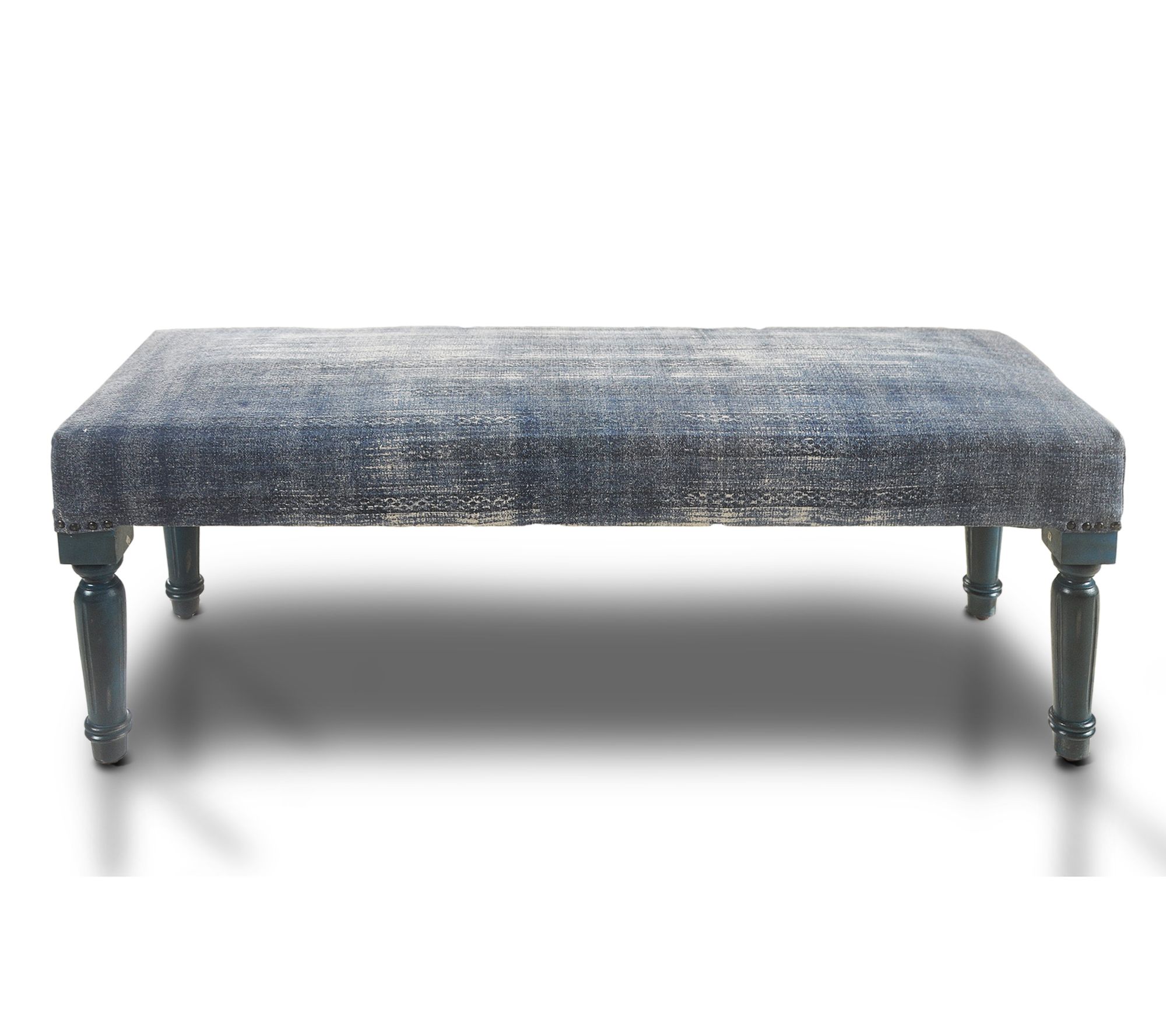 LR Home Aanya Distress Antique Cotton Distressed Indoor Bench  Blue