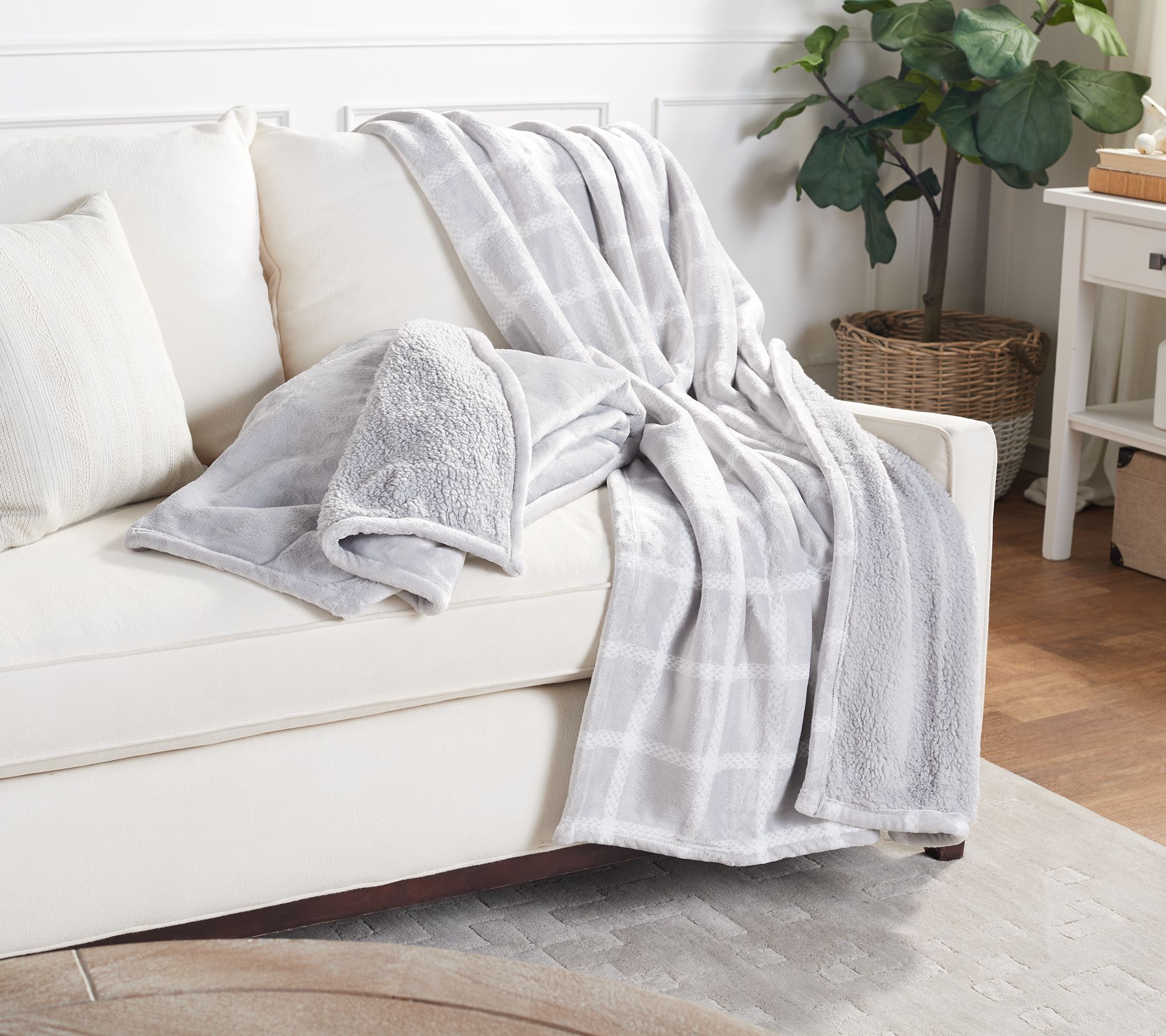 Berkshire Blanket Set Of 2 Faux Fur Reverse To Sherpa Throw