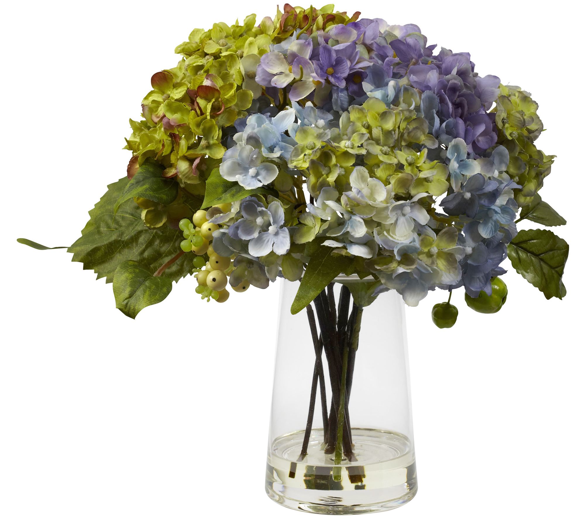 Hydrangea w/ Glass Vase Flower Arrangement by Nearly Natural