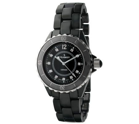 Peugeot Womens Swiss Ceramic Black Dial SportB ezel Watch